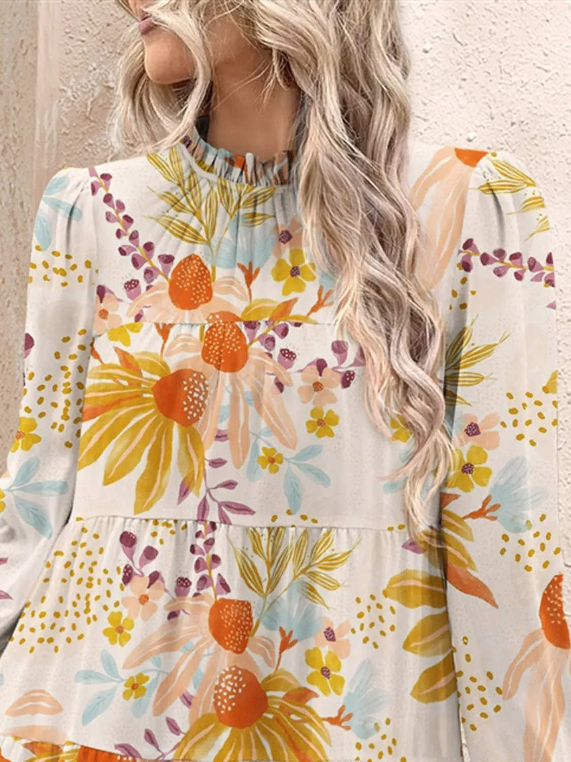 🌻 FAM-FAM Tiered Printed Long Sleeve Mini Dress 🌻