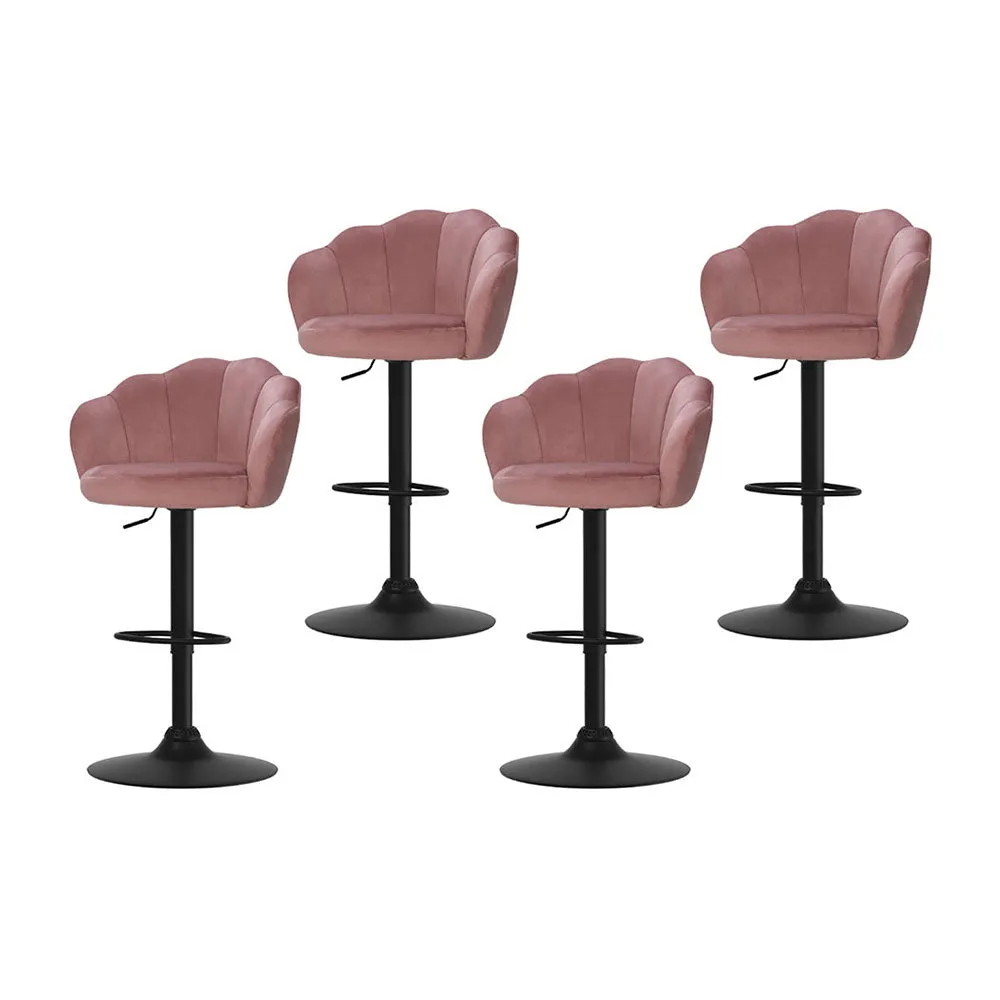 Artiss 4x Bar Stools Gas Lift Velvet Pink