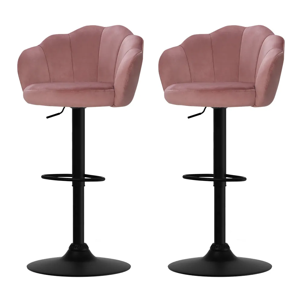 Artiss Set of 2 Bar Stools Kitchen Stool Swivel Chair Gas Lift Velvet Chairs Pink Nessah