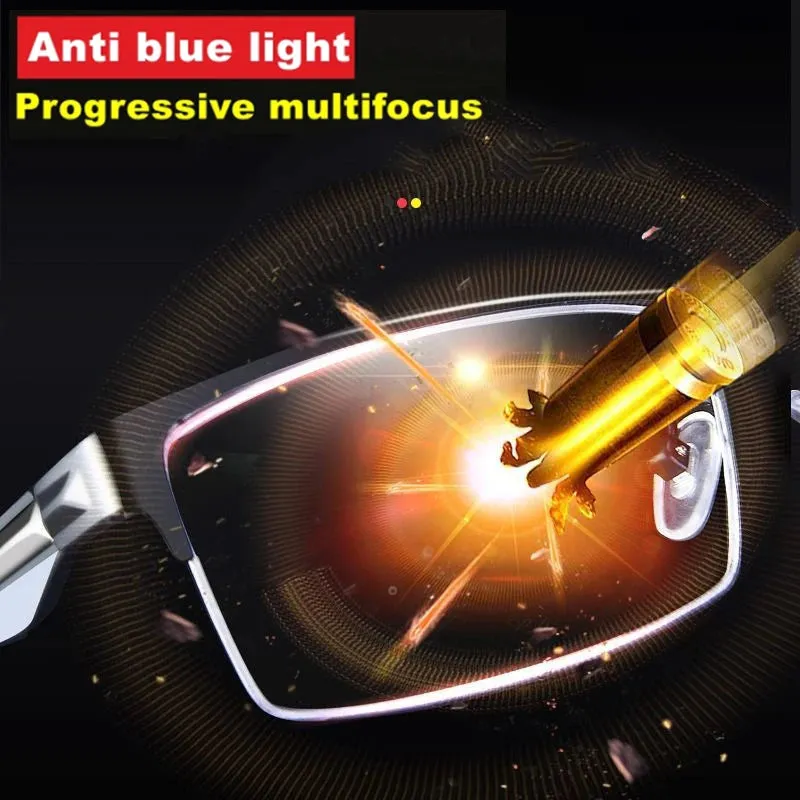 Automatic Adjustment Half-Frame Photochromic Progressive Multi-focus Anti-Blue Light Reading Glasses