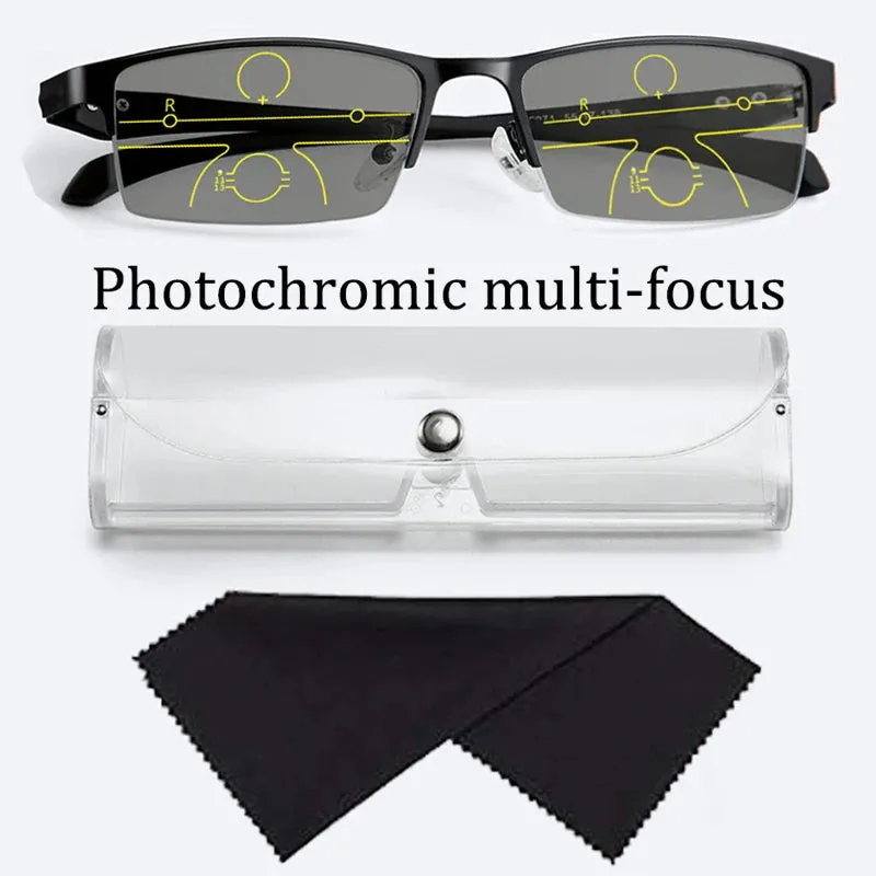 Automatic Adjustment Half-Frame Photochromic Progressive Multi-focus Anti-Blue Light Reading Glasses