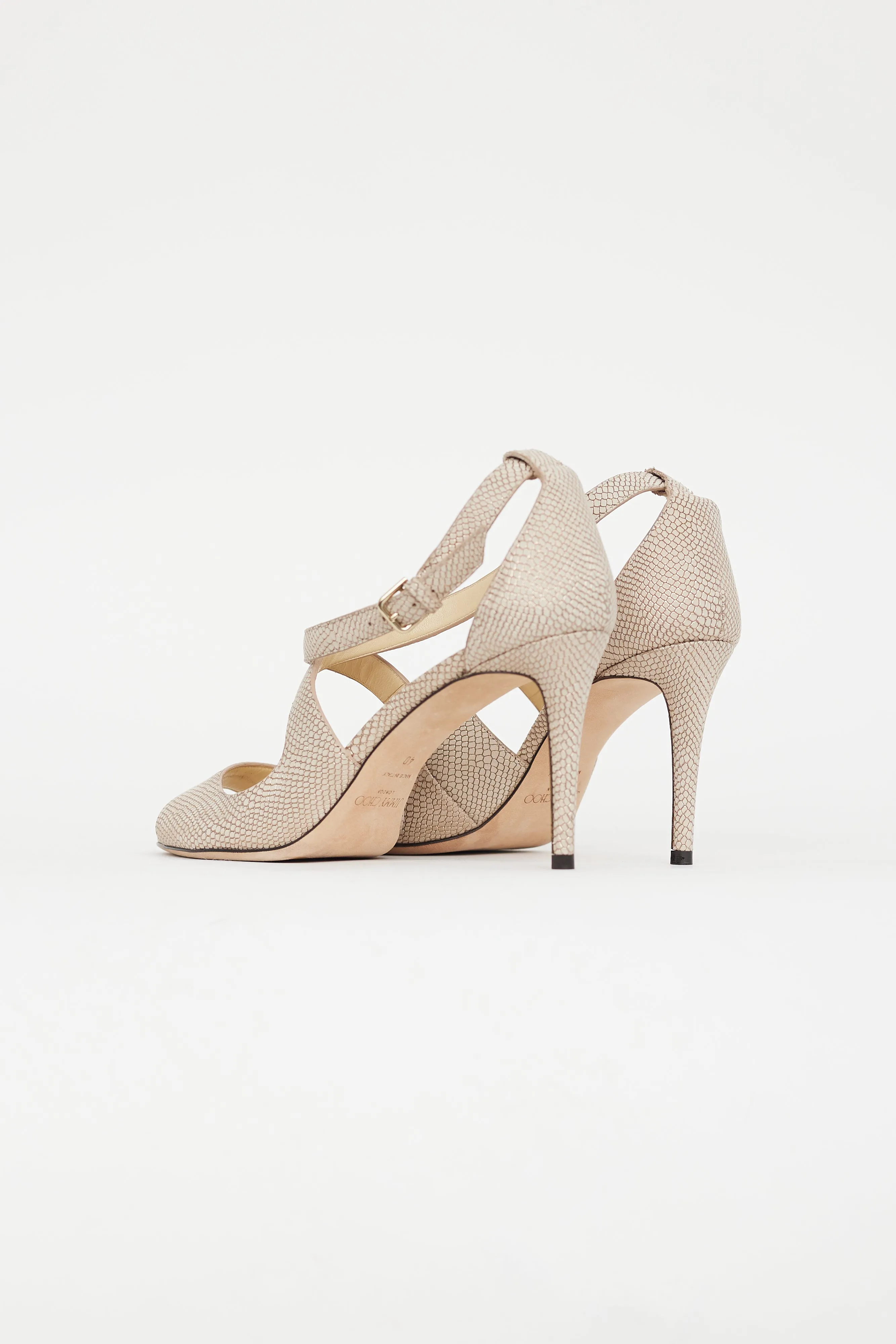 Beige Textured Leather Sandal