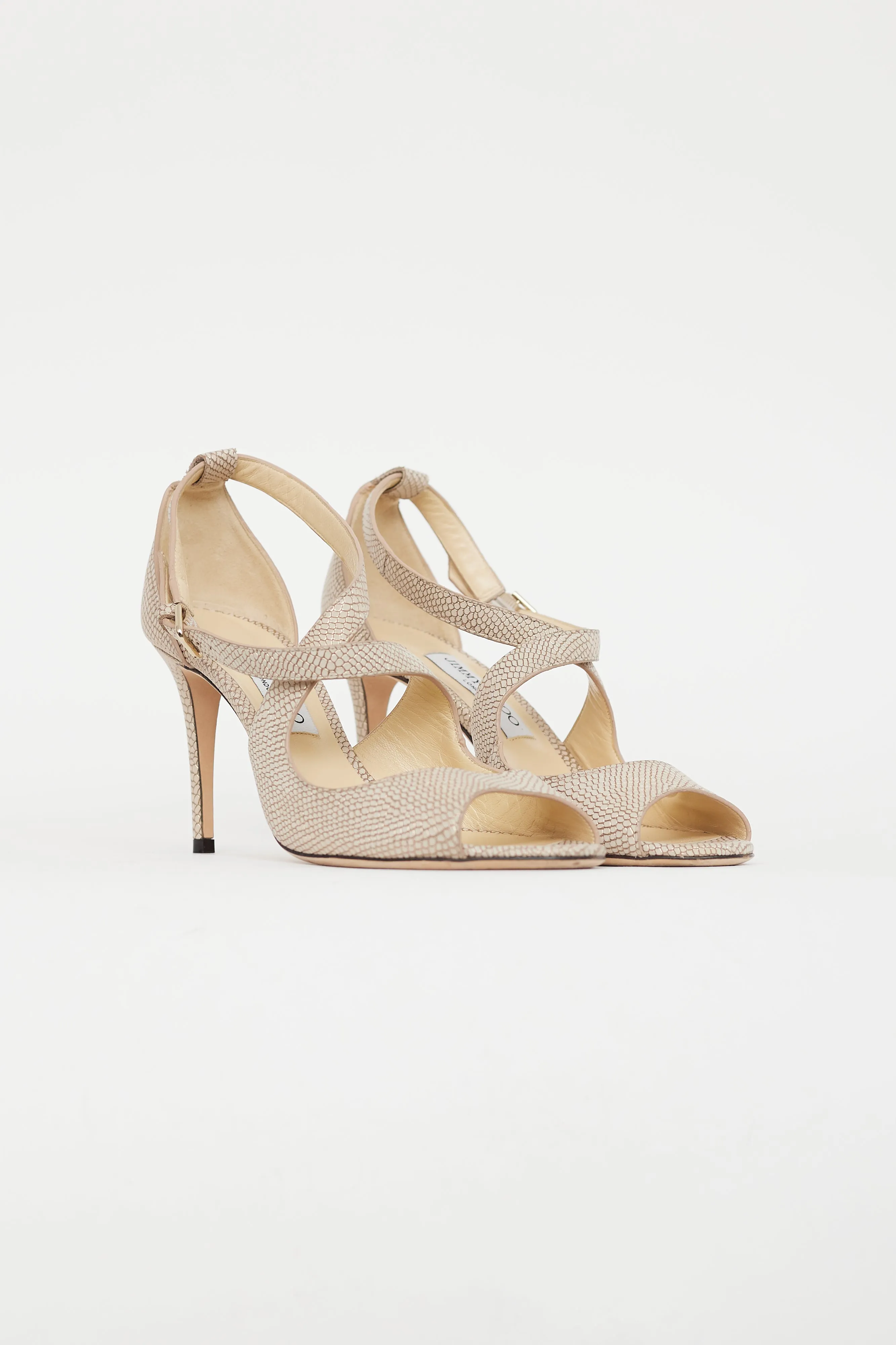 Beige Textured Leather Sandal