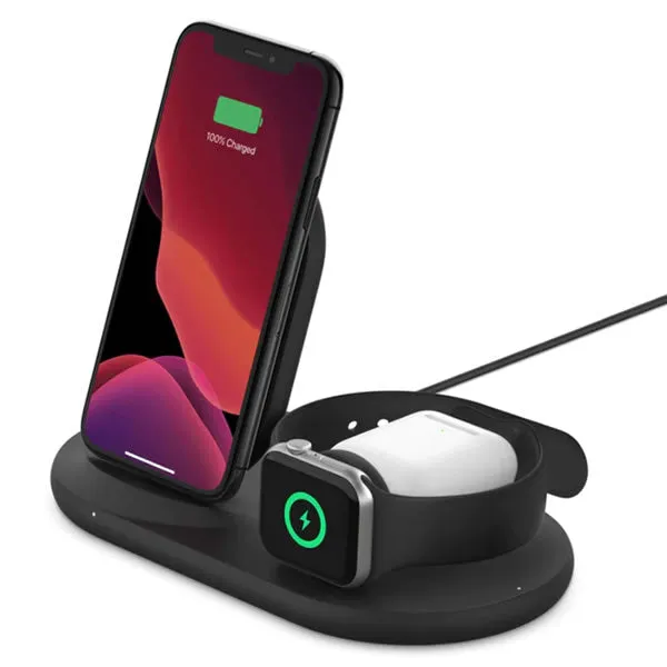 Belkin BoostCharge 3-in-1 Wireless Charger Station for Apple Devices - Black