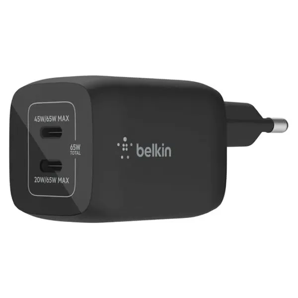 BELKIN BoostCharge Pro 65W Dual-port USB Type-C GaN with PPS Wall Charger Black