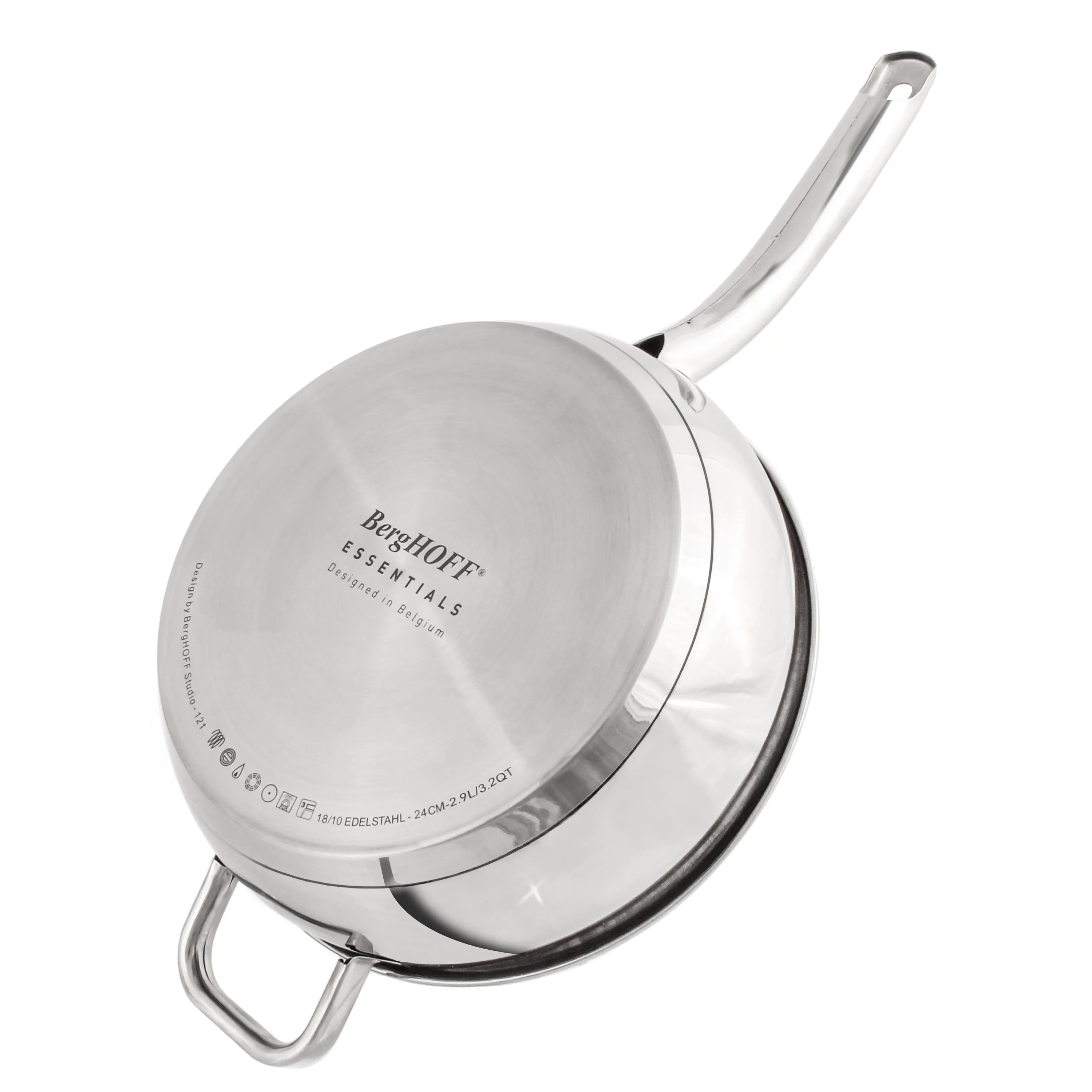 BergHOFF Belly Shape 18/10 Stainless Steel 9.5" Deep Skillet with Glass Lid