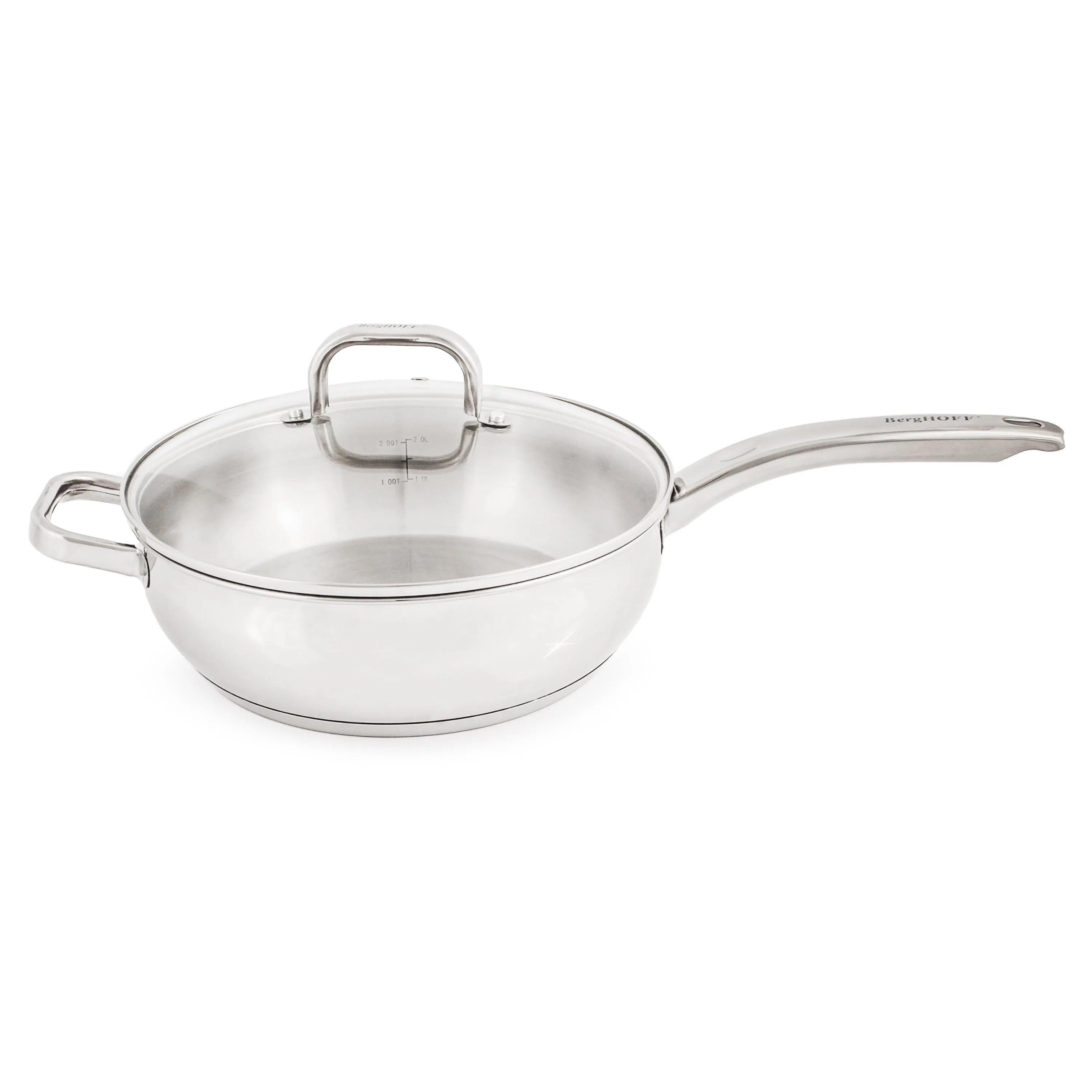 BergHOFF Belly Shape 18/10 Stainless Steel 9.5" Deep Skillet with Glass Lid