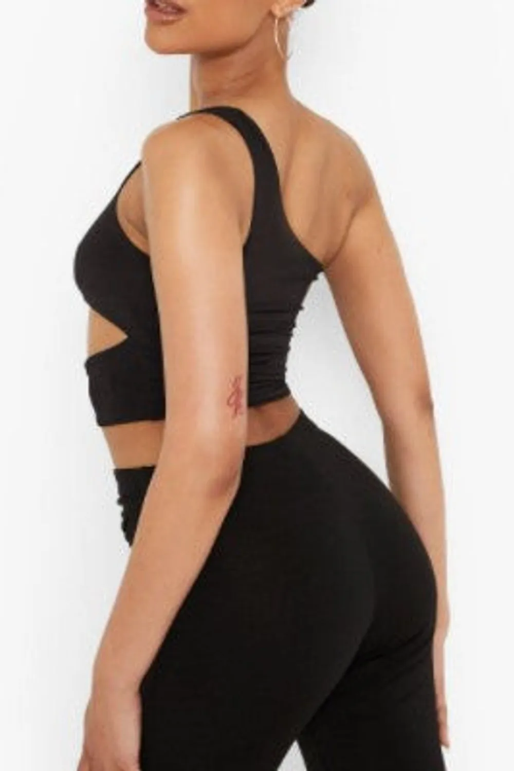 Black Double Layer Slinky One Shoulder Crop Top