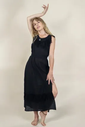 Black Organic Linen Maxi Dress