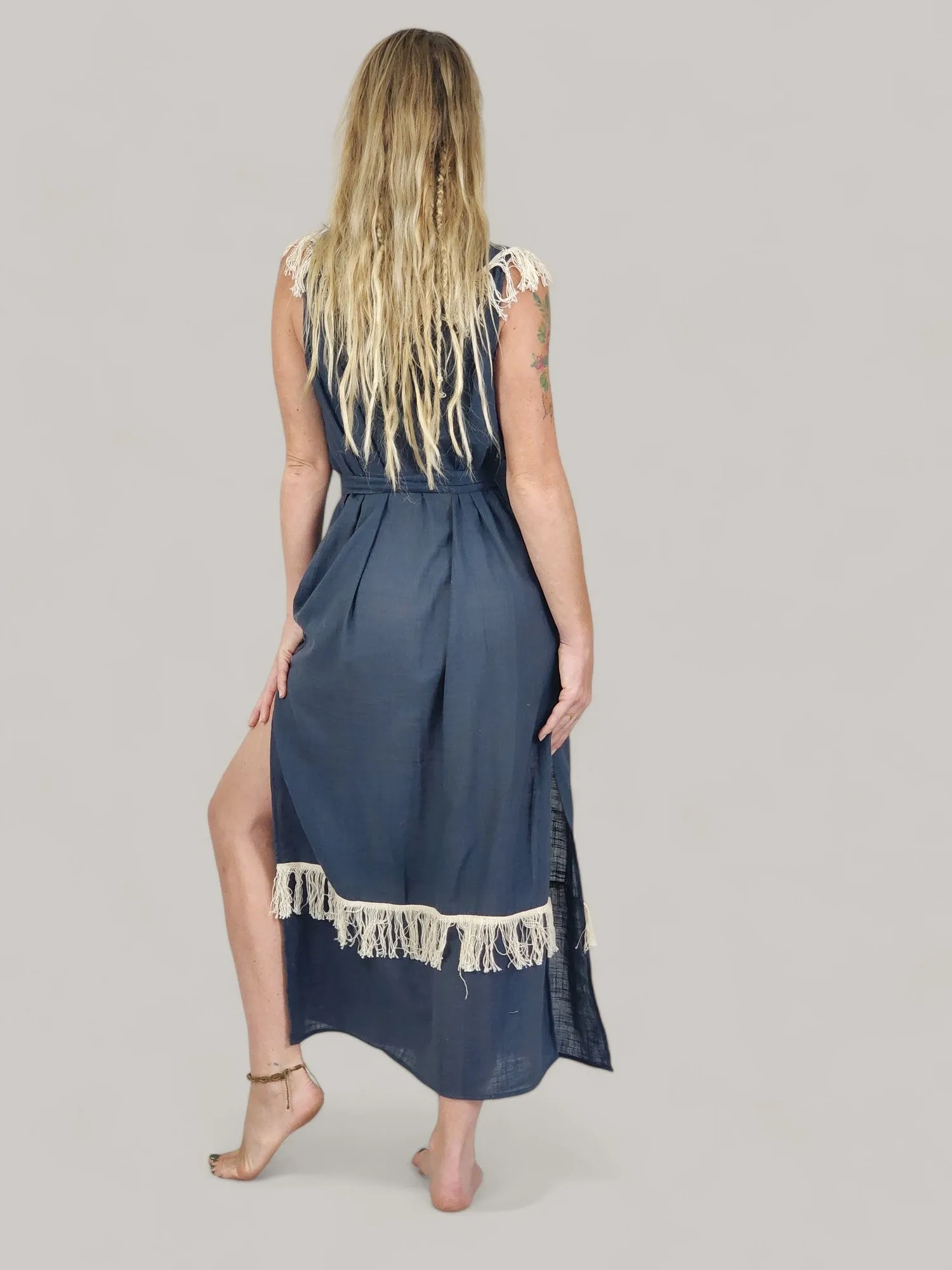 Blue Organic Linen Maxi Dress