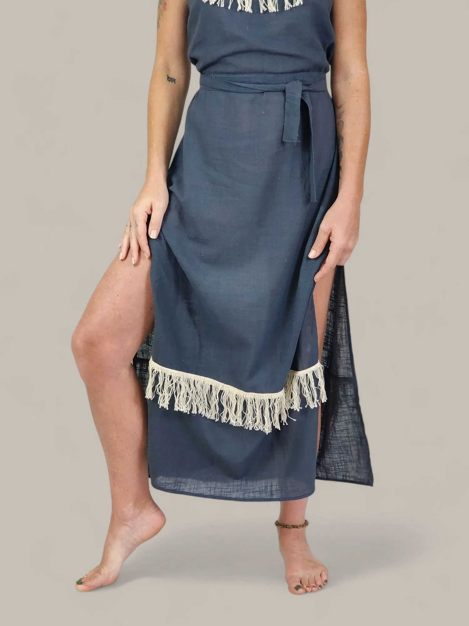 Blue Organic Linen Maxi Dress