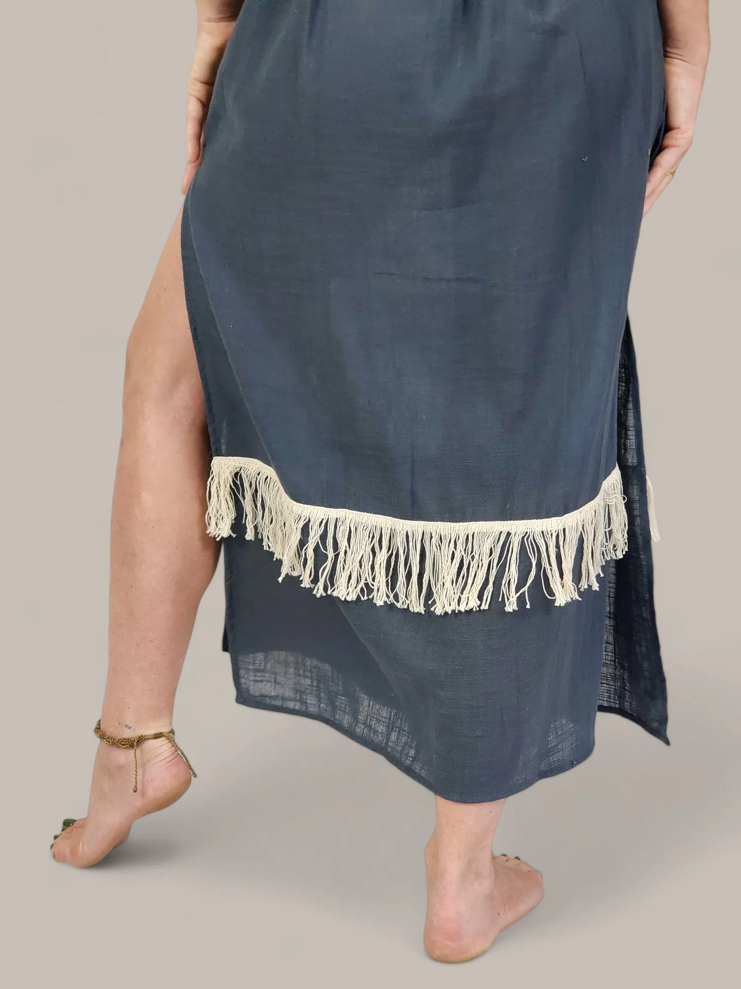 Blue Organic Linen Maxi Dress