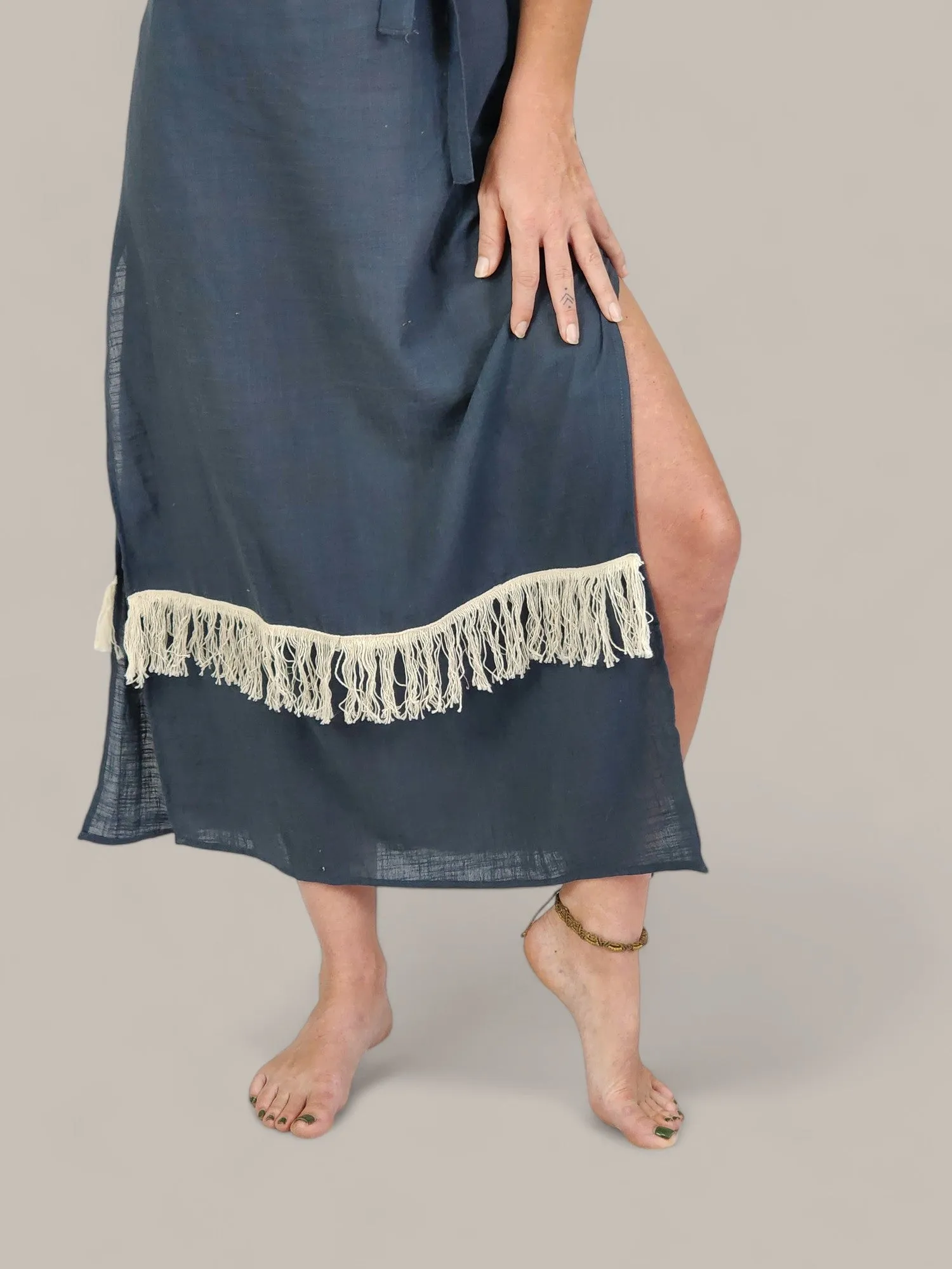 Blue Organic Linen Maxi Dress