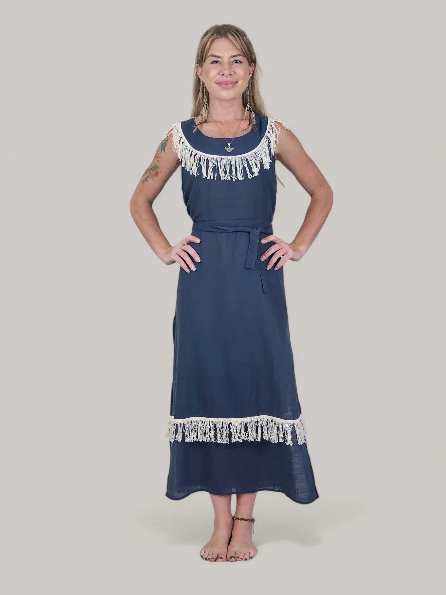 Blue Organic Linen Maxi Dress