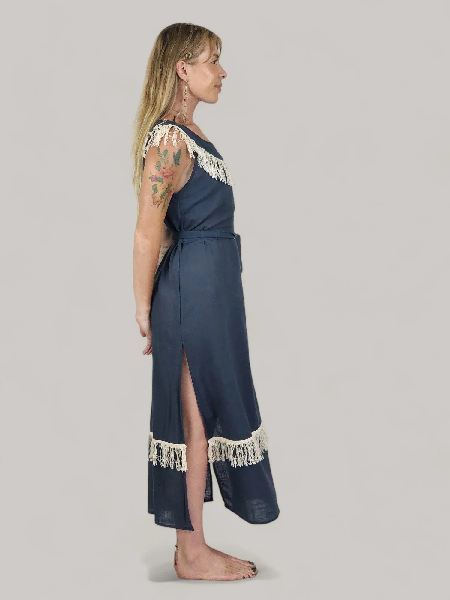 Blue Organic Linen Maxi Dress