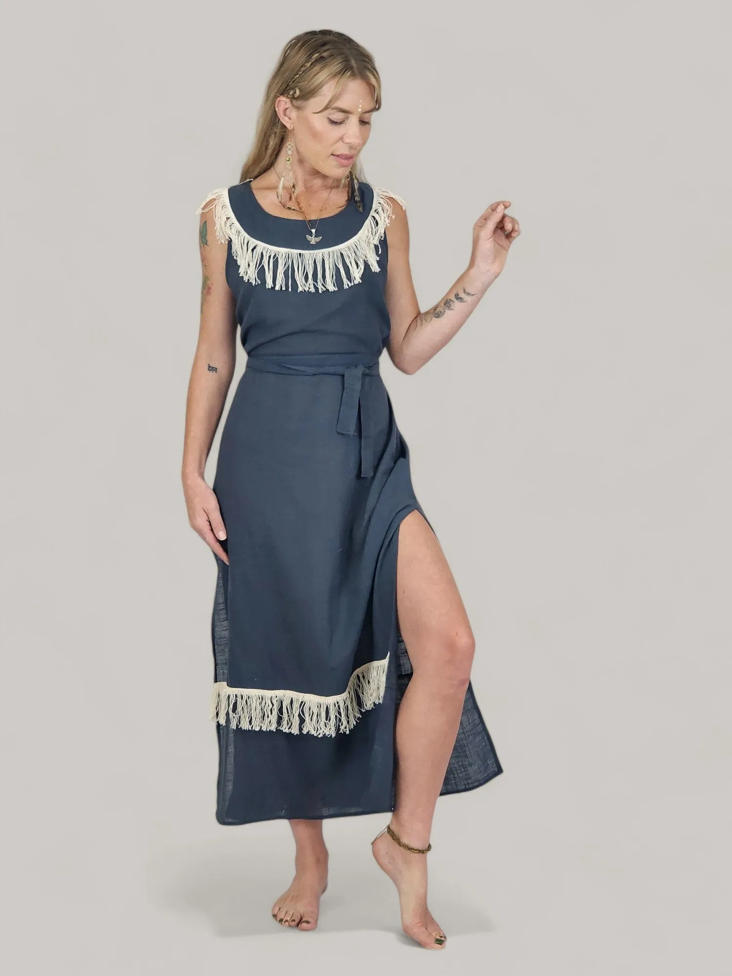 Blue Organic Linen Maxi Dress