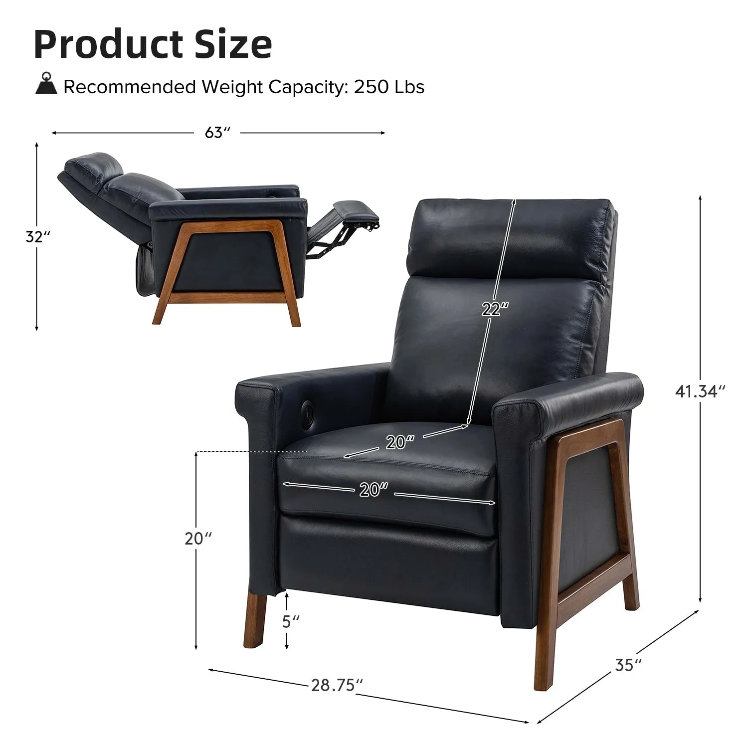 Bona Genuine Leather Power Recliner with Solid Wood Frame