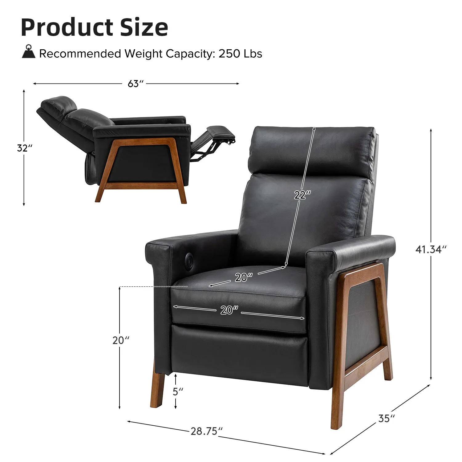 Bona Genuine Leather Power Recliner with Solid Wood Frame