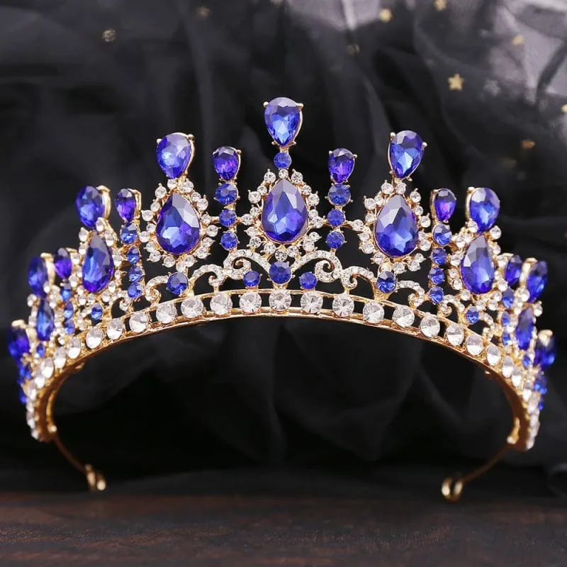 Bridal Baroque Water Drop Diamond Princess Crown Tiara for Weddings