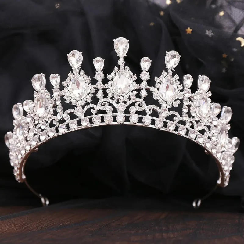 Bridal Baroque Water Drop Diamond Princess Crown Tiara for Weddings