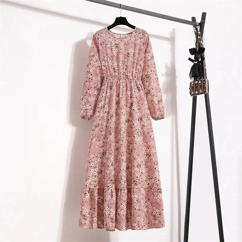 Casual Summer dresses for women Summer Dresses for Women Casual Solid Full Sleeve Floral Printed O-neck Woman Bohe Beach Party Long Dress Mujer Vestidos