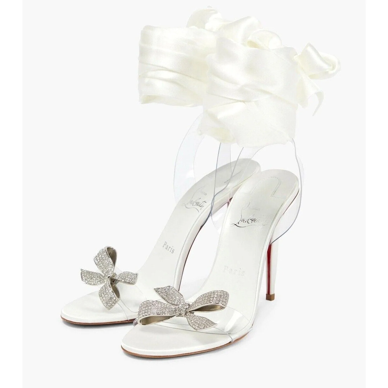 Christian Louboutin Astrinodo embellished PVC Ankle Tie Sandals White