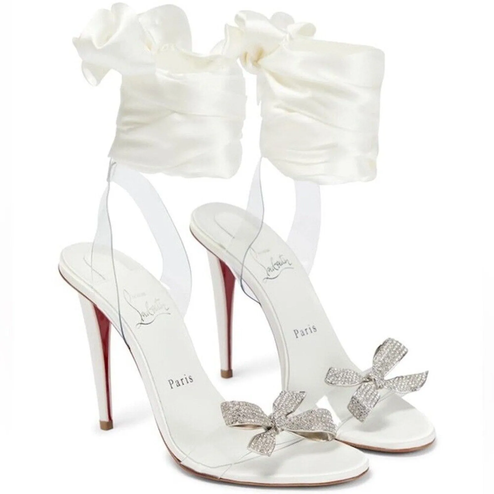 Christian Louboutin Astrinodo embellished PVC Ankle Tie Sandals White