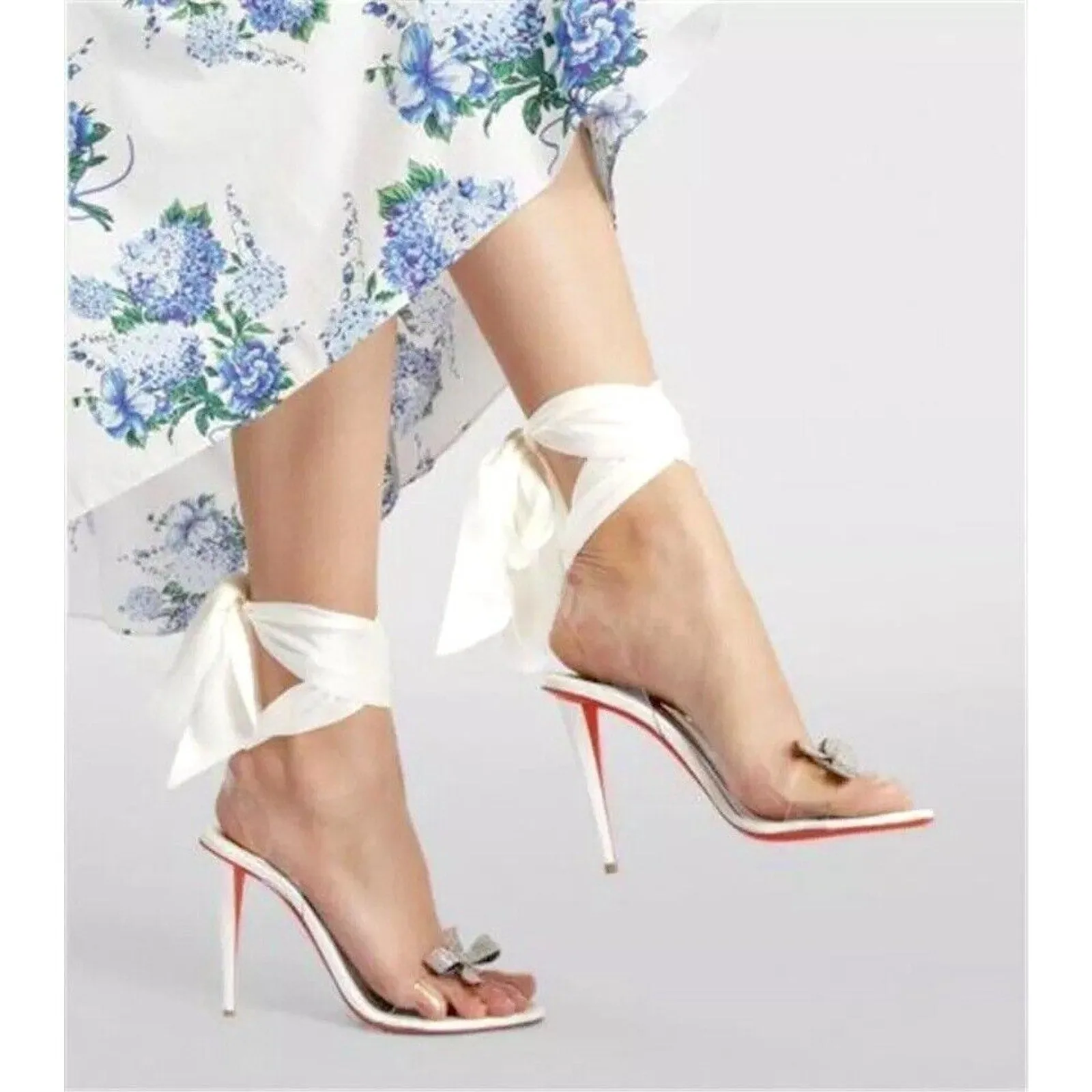 Christian Louboutin Astrinodo embellished PVC Ankle Tie Sandals White