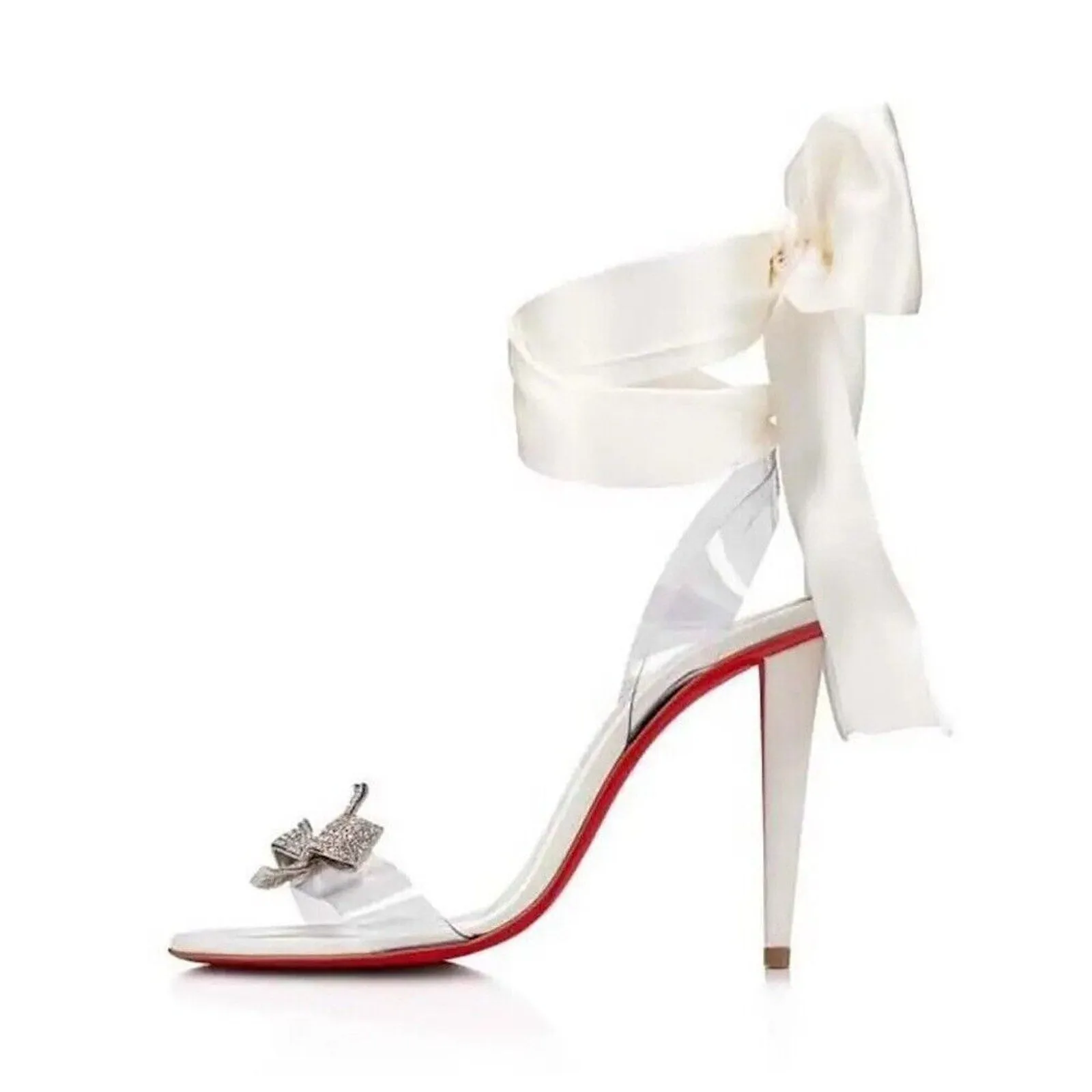 Christian Louboutin Astrinodo embellished PVC Ankle Tie Sandals White