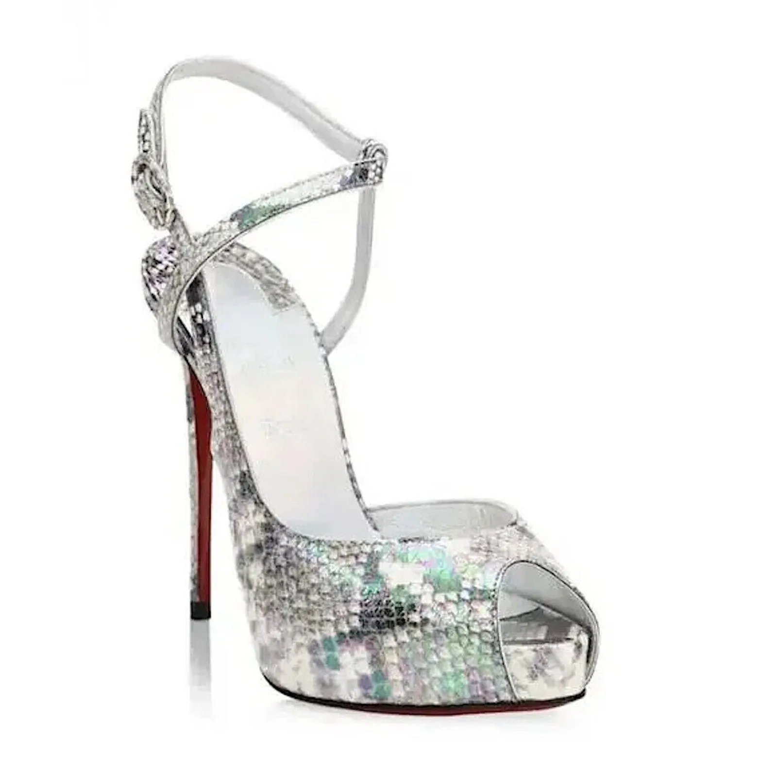 Christian Louboutin Jenlove Alta 120 Platform Snake Sandals Grey Heels pumps