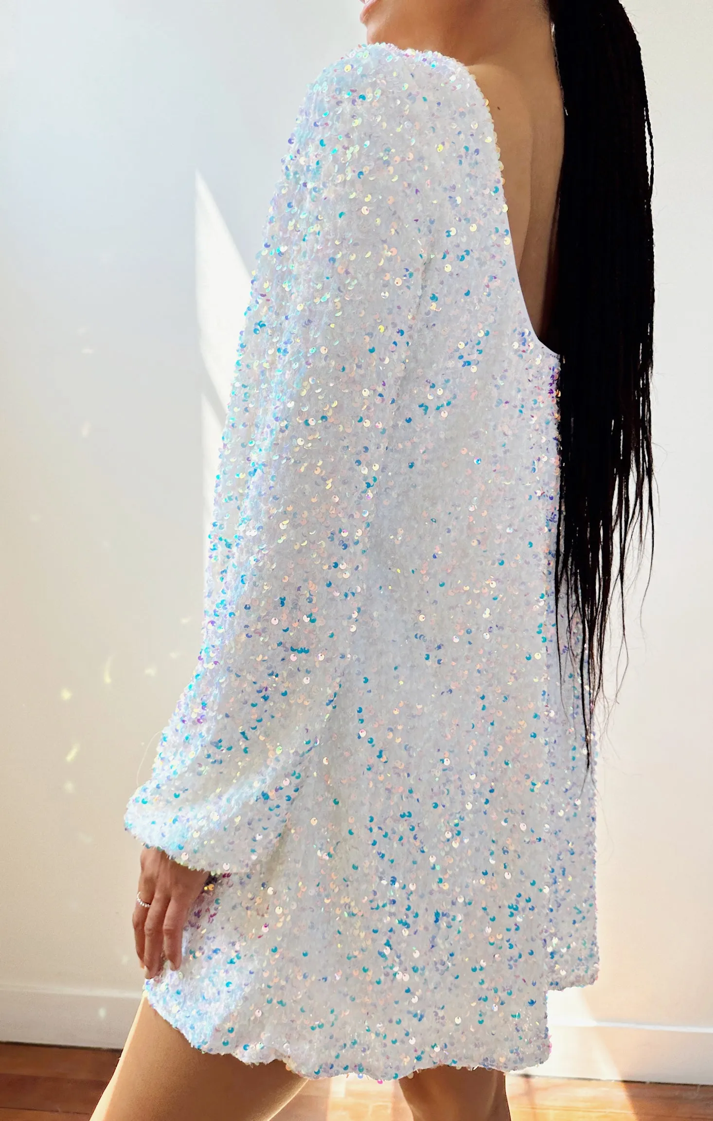 Clarabelle Dress ~ White Sparkle Sequin