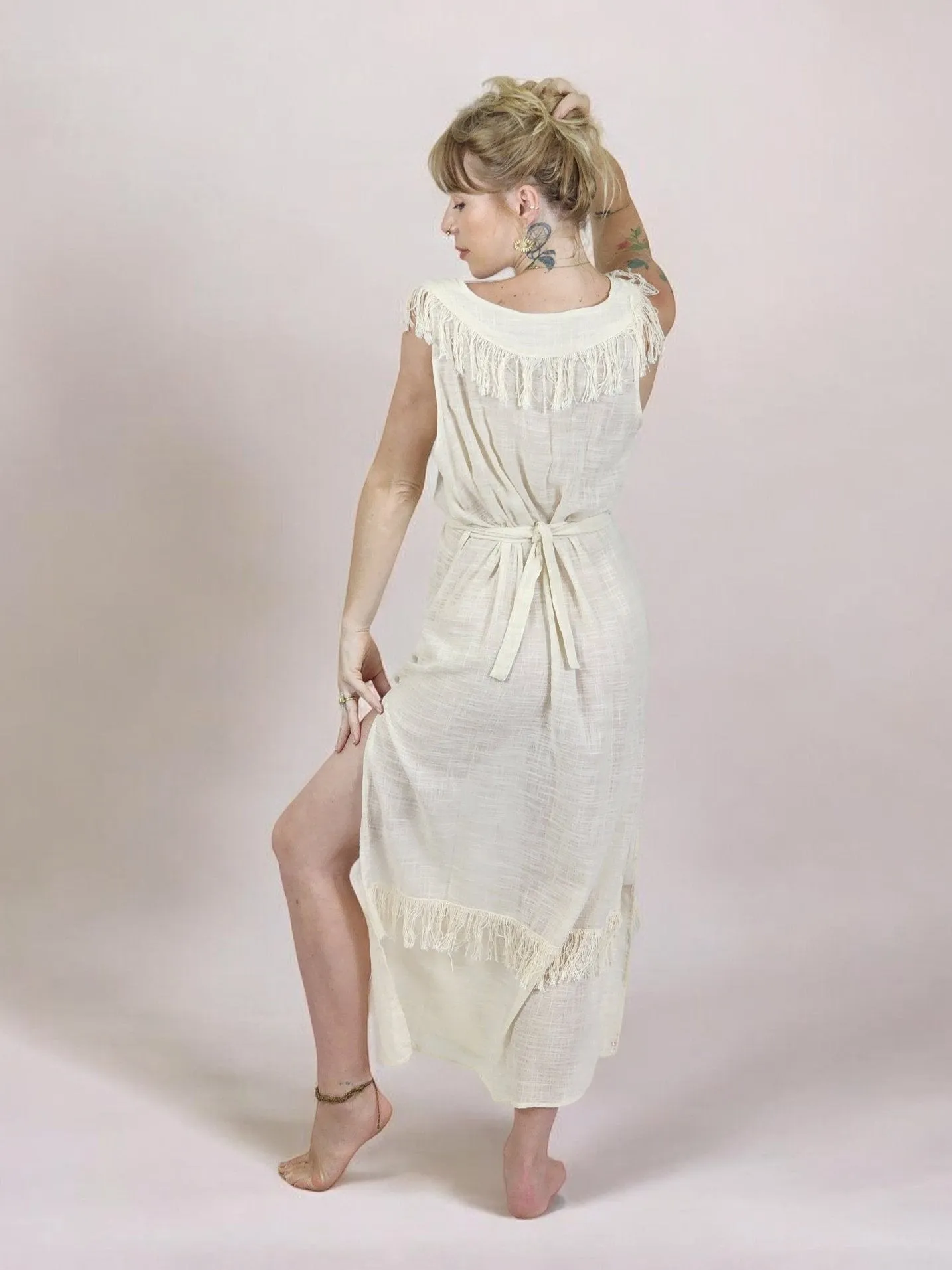 Cream Organic Linen Maxi Dress