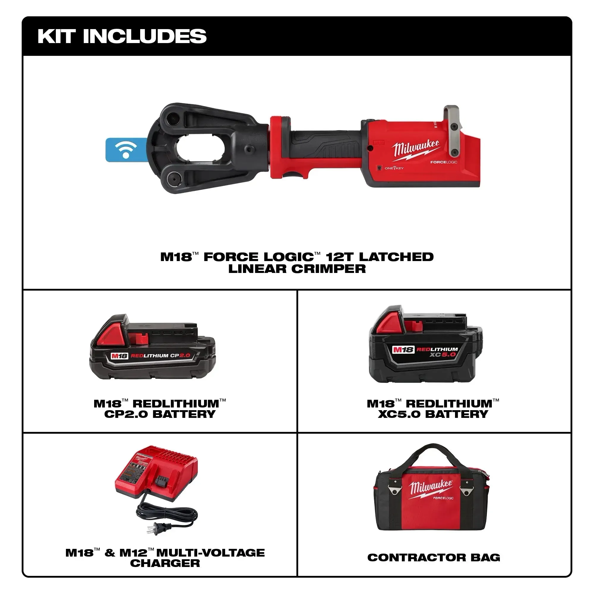 Crimper Kit - Milwaukee M18™ FORCE LOGIC™ 12T Latched Linear Crimper, 2878-22