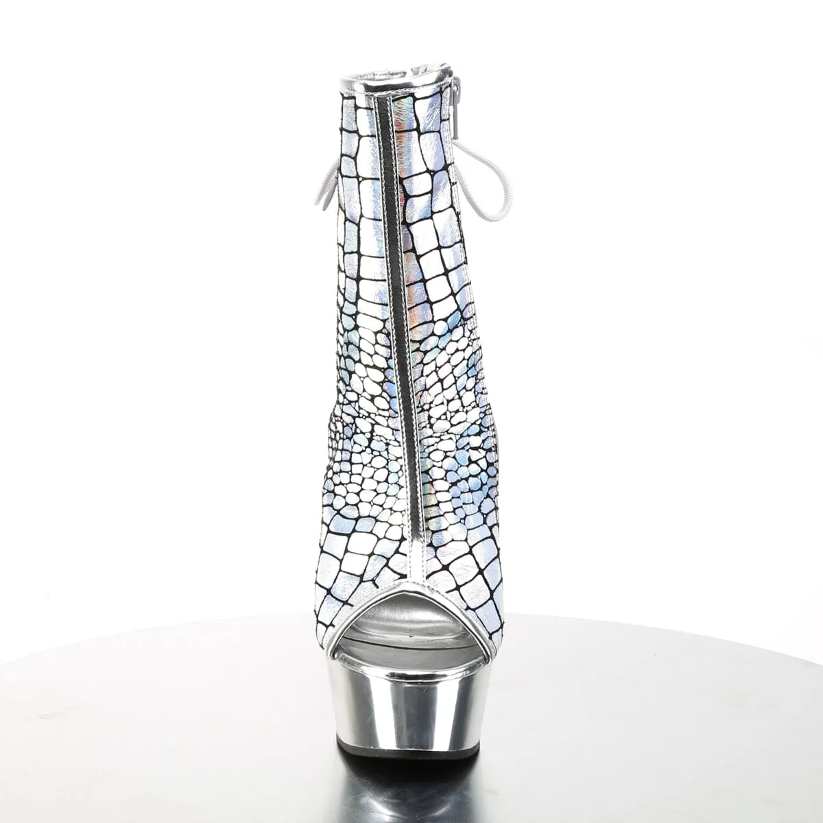 DELIGHT-1018HG Silver Hologram Ostrich Pu/Silver Chrome