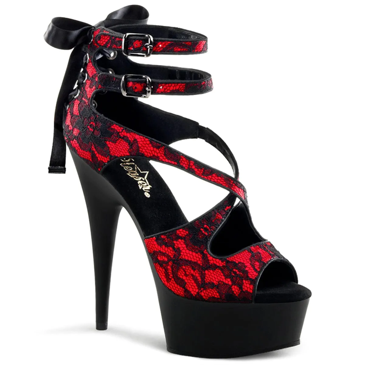 DELIGHT-678LC Red Satin-Lace/Black Matte