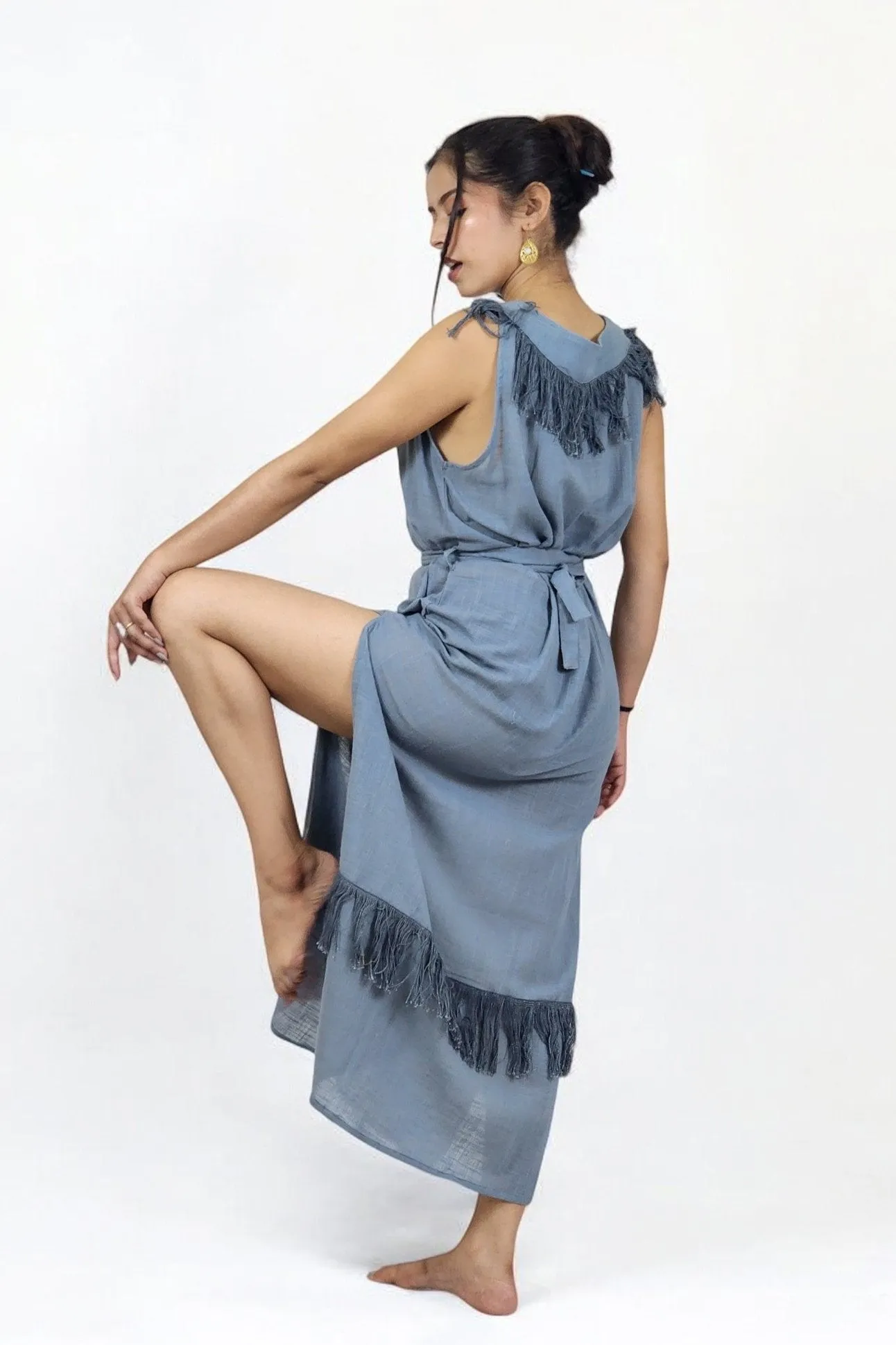 Denim Blue Organic Linen Maxi Dress