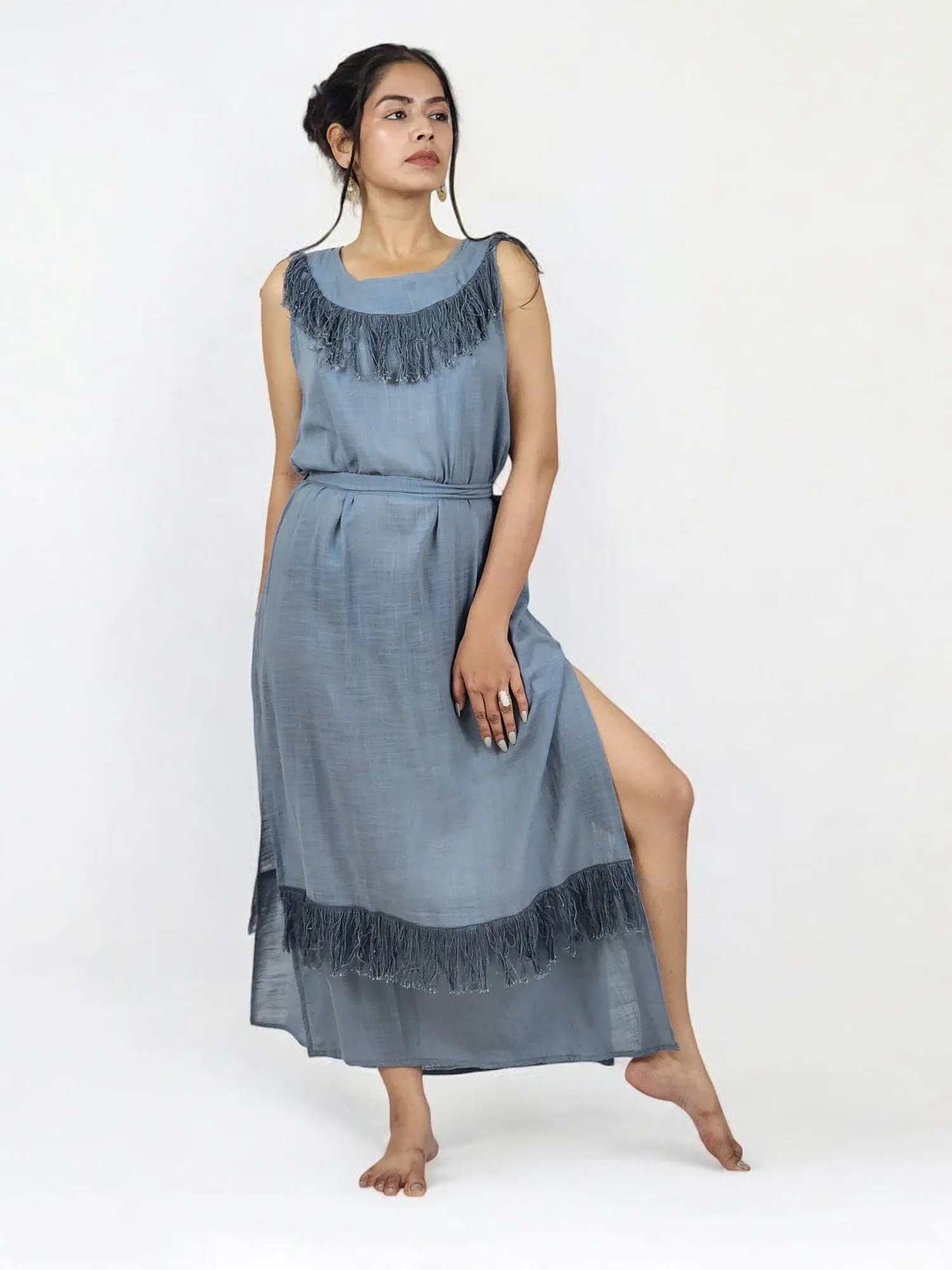 Denim Blue Organic Linen Maxi Dress