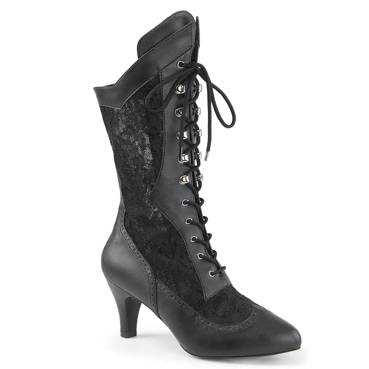 DIVINE-1050 Black Faux Leather-Satin Lace