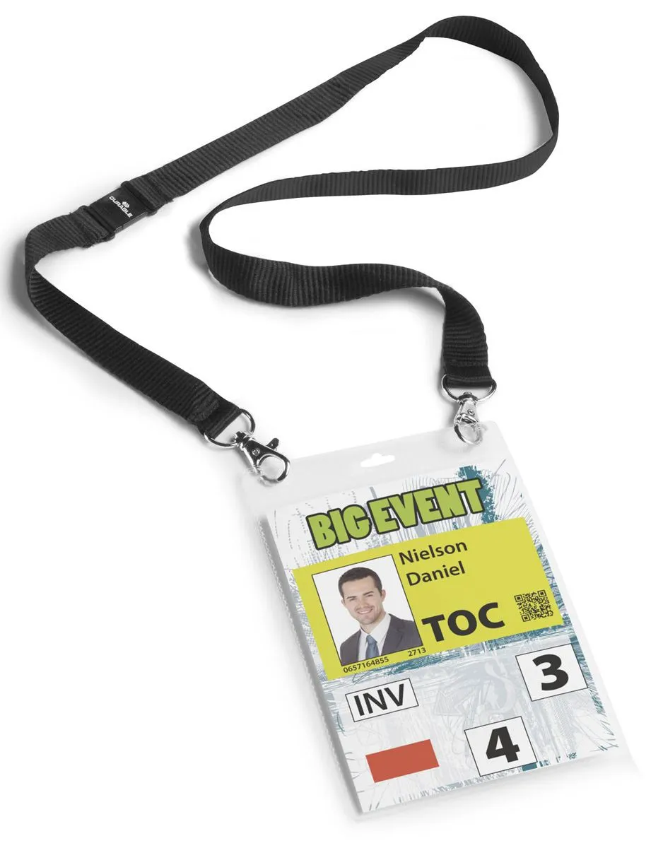 Durable Safety-Release Lanyard Name Badge ID Ticket Holder | 10 Pack | A6 Black