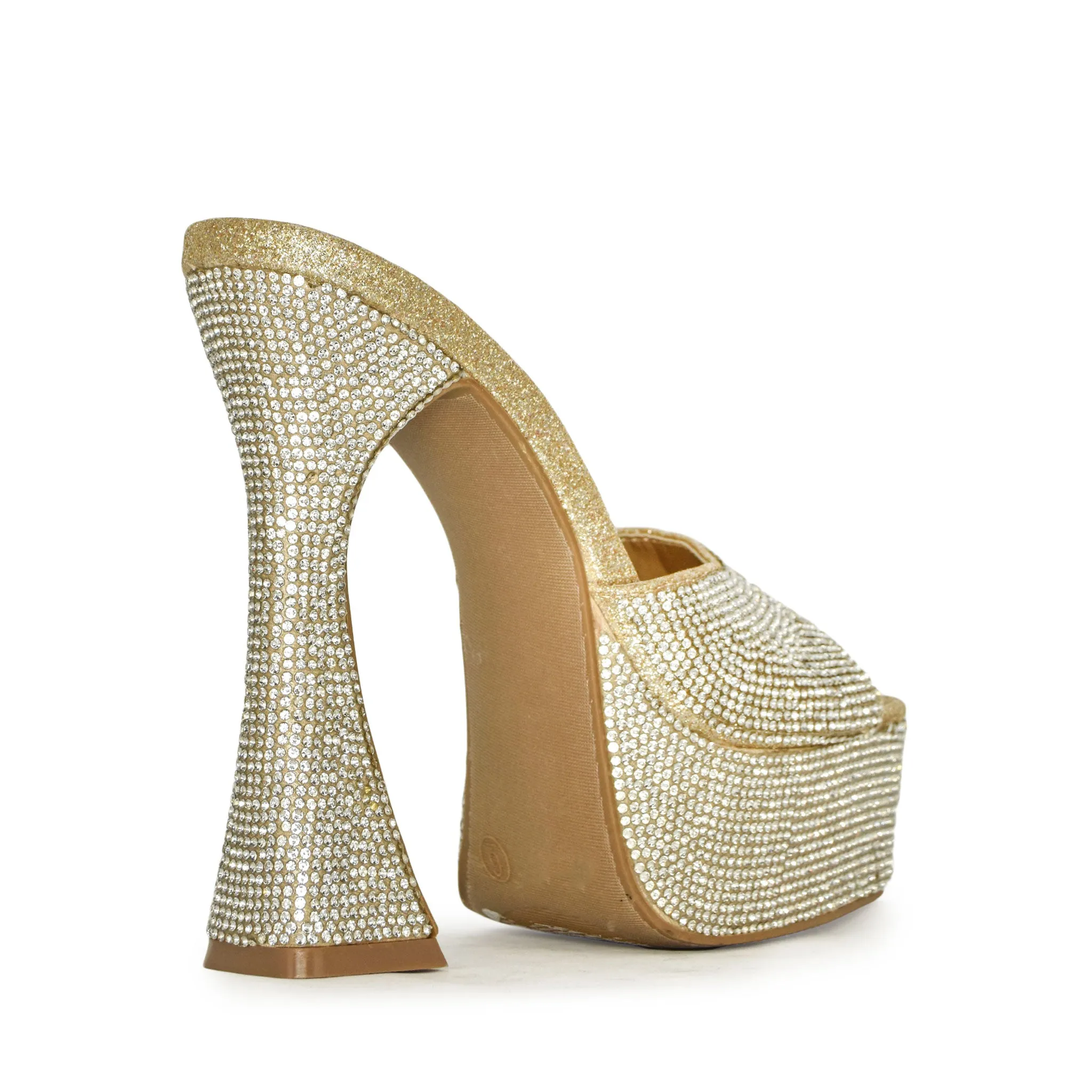 ENVY-14 Rhinestone Square Toe Structural High Heel Mules