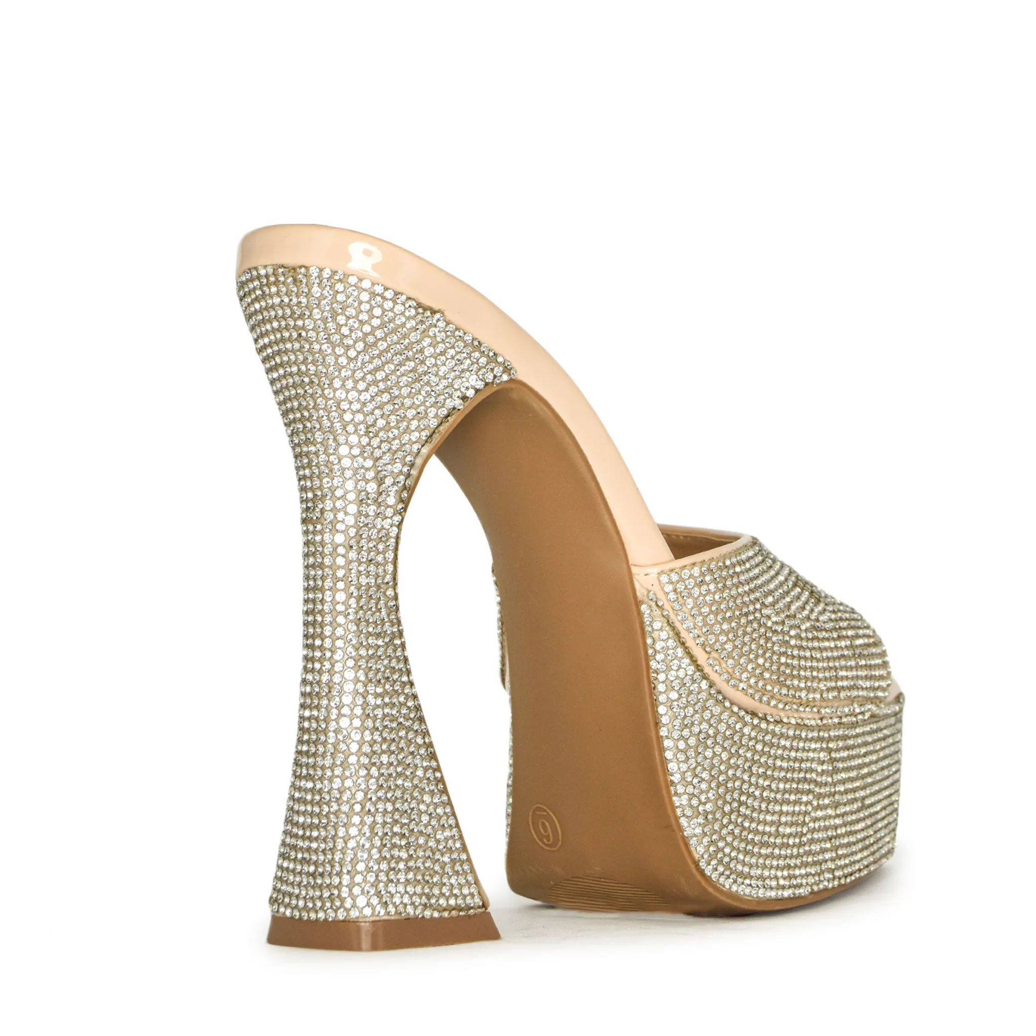 ENVY-14 Rhinestone Square Toe Structural High Heel Mules