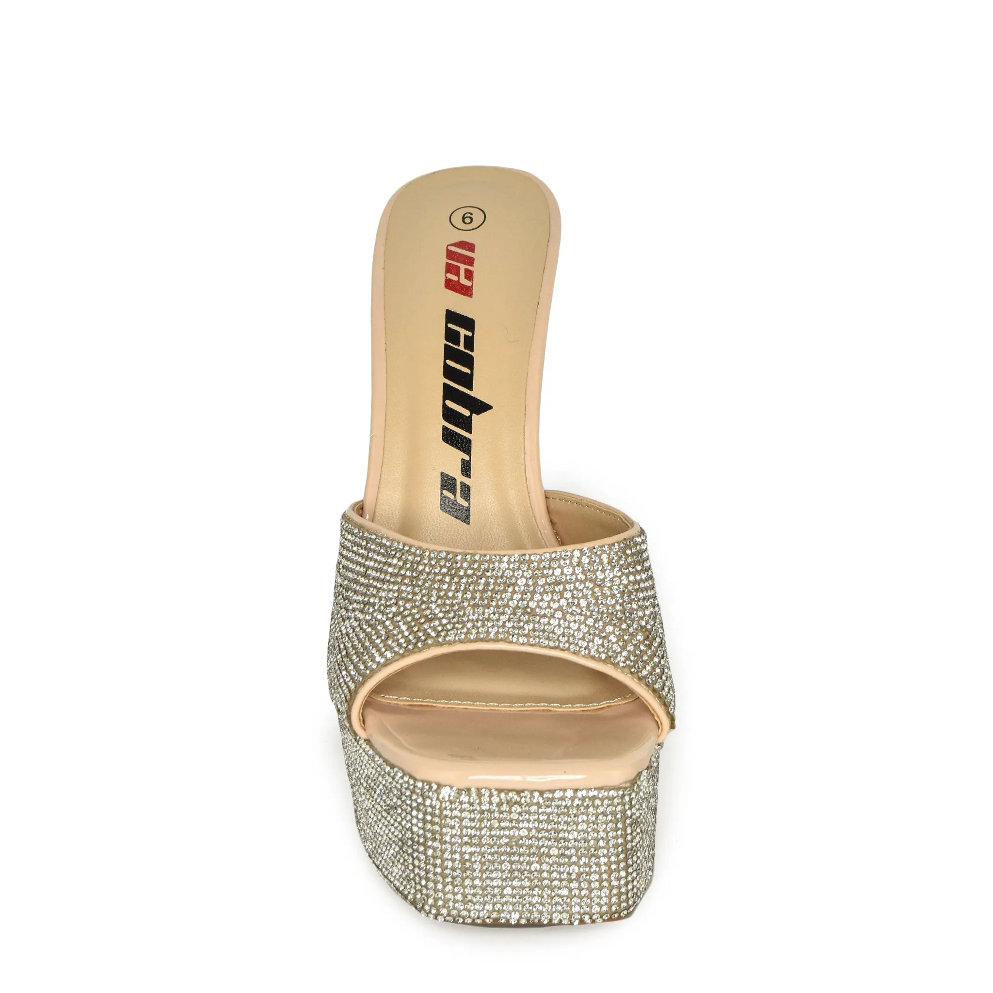 ENVY-14 Rhinestone Square Toe Structural High Heel Mules