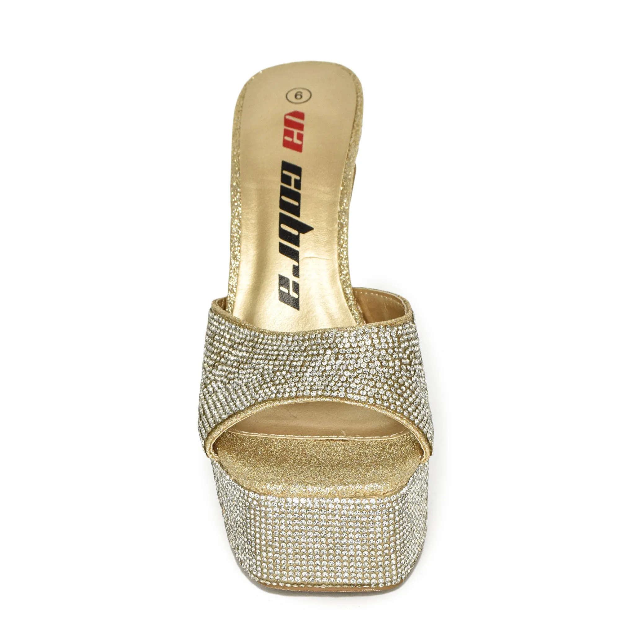 ENVY-14 Rhinestone Square Toe Structural High Heel Mules