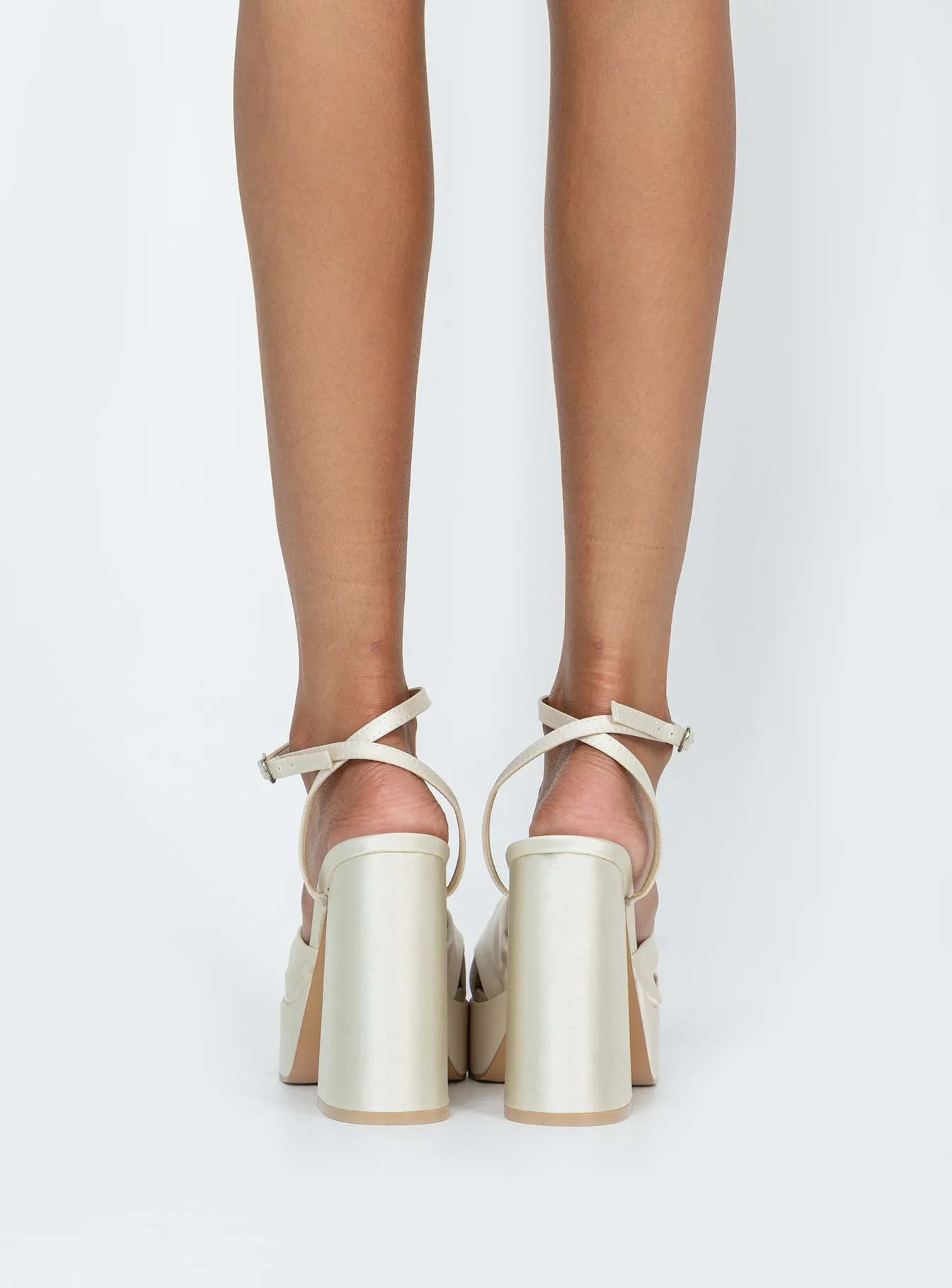 Everlasting Satin Platform Heels Champagne