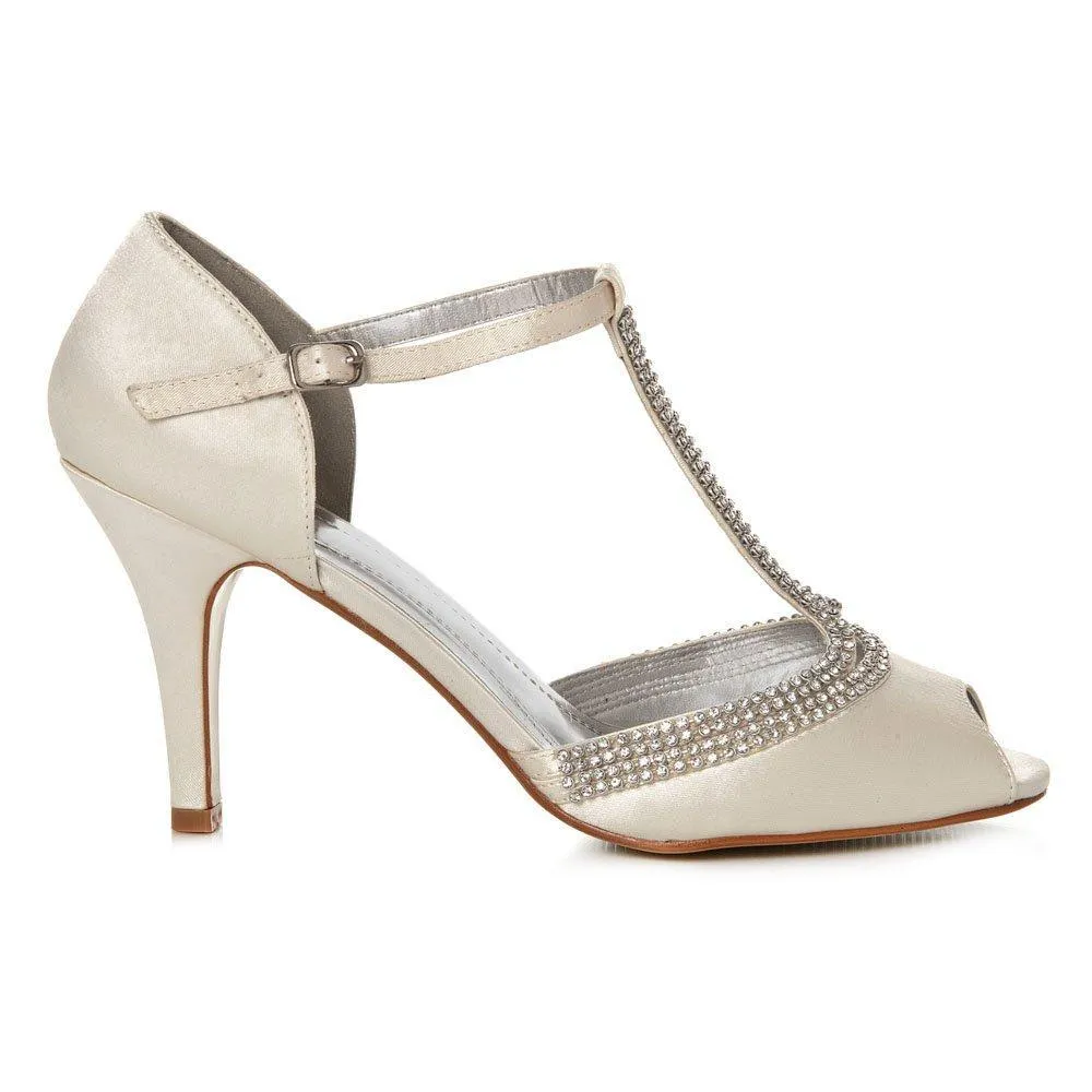 Faye Diamante Encrusted T-Bar Medium Heeled Ankle Strap Sandal