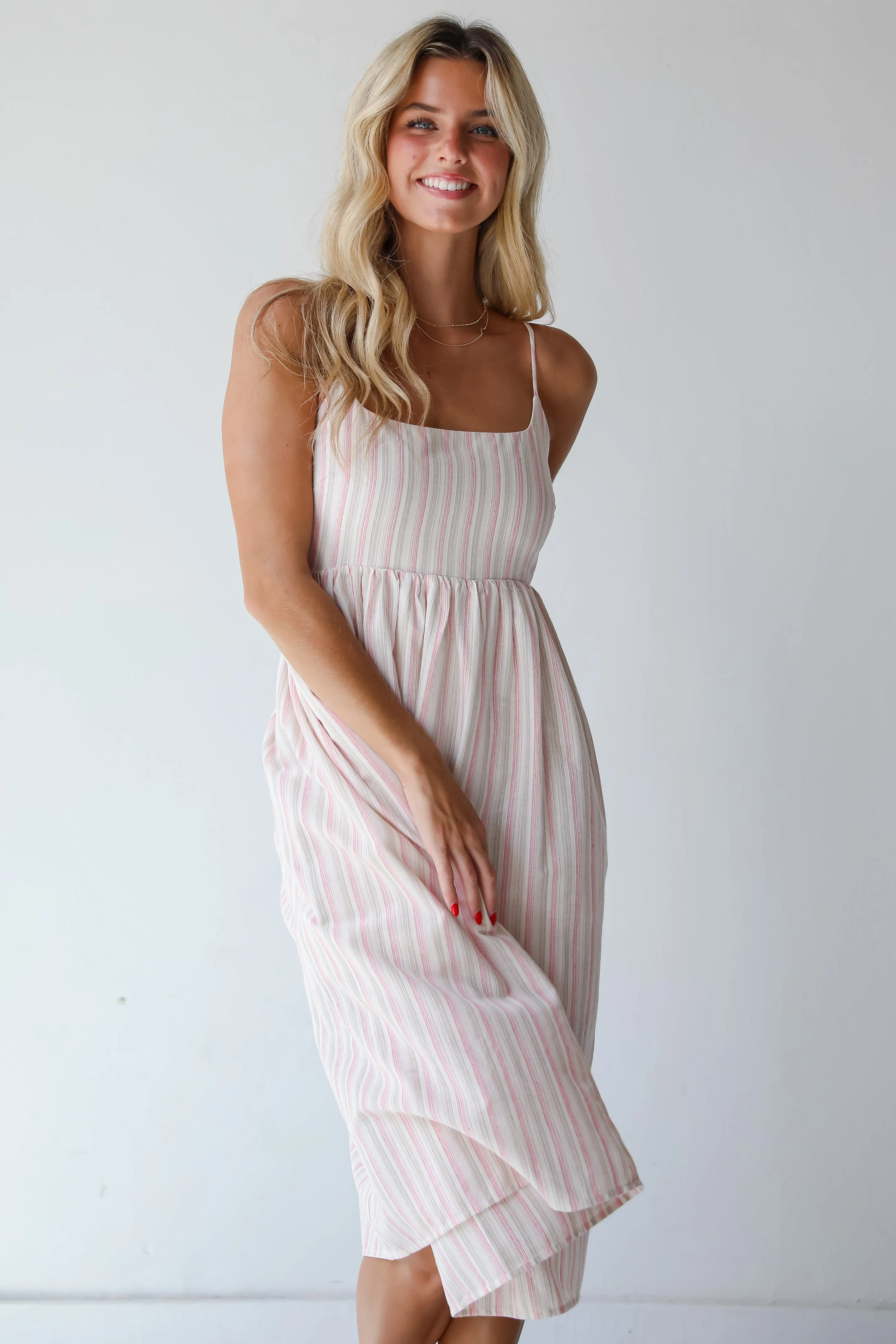 FINAL SALE - Charmed Energy Pink Striped Midi Dress