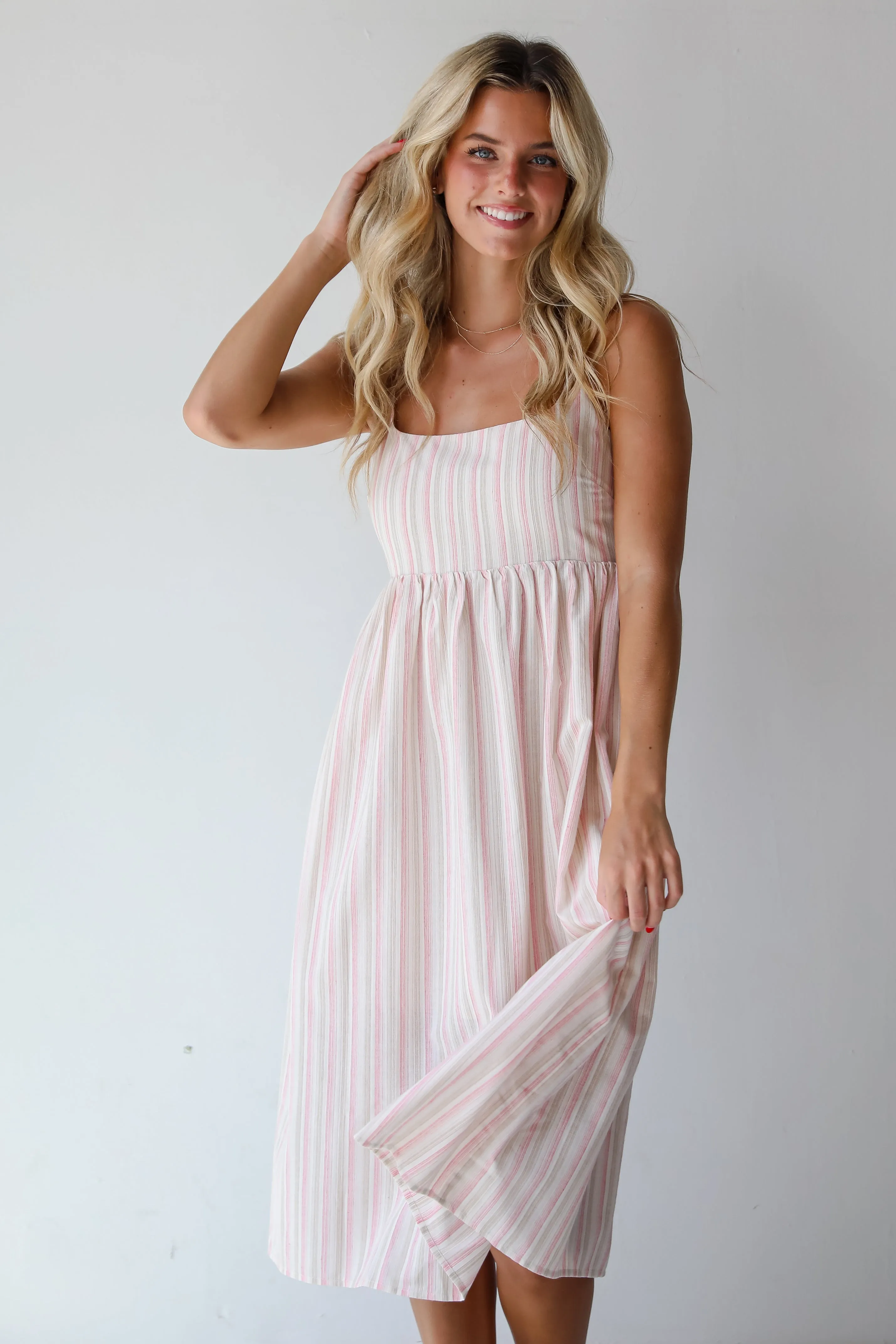 FINAL SALE - Charmed Energy Pink Striped Midi Dress