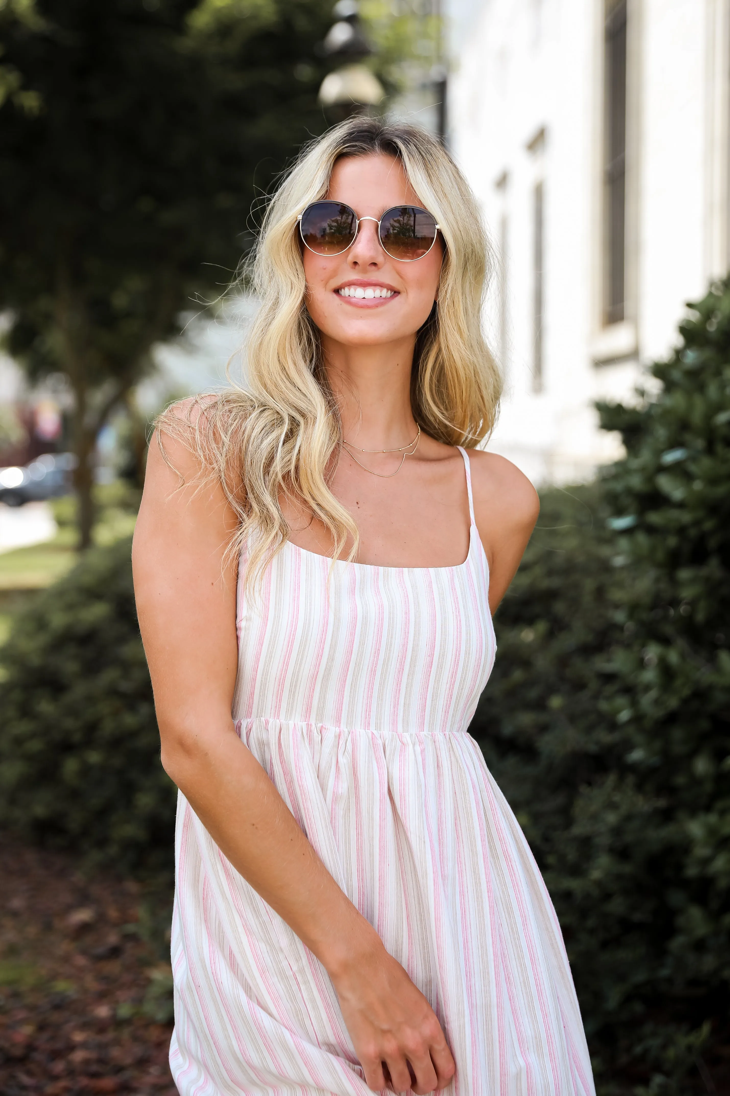 FINAL SALE - Charmed Energy Pink Striped Midi Dress