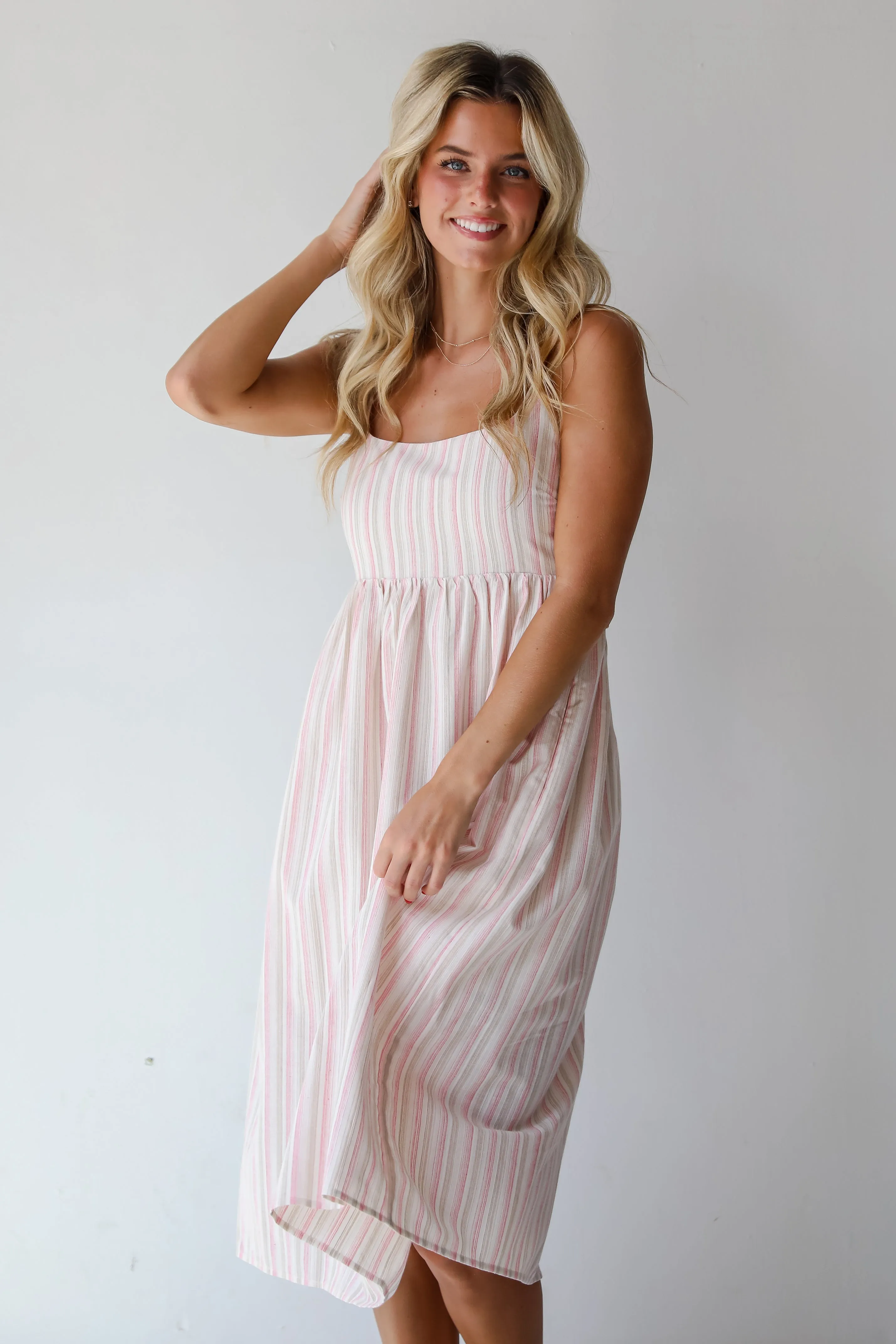 FINAL SALE - Charmed Energy Pink Striped Midi Dress