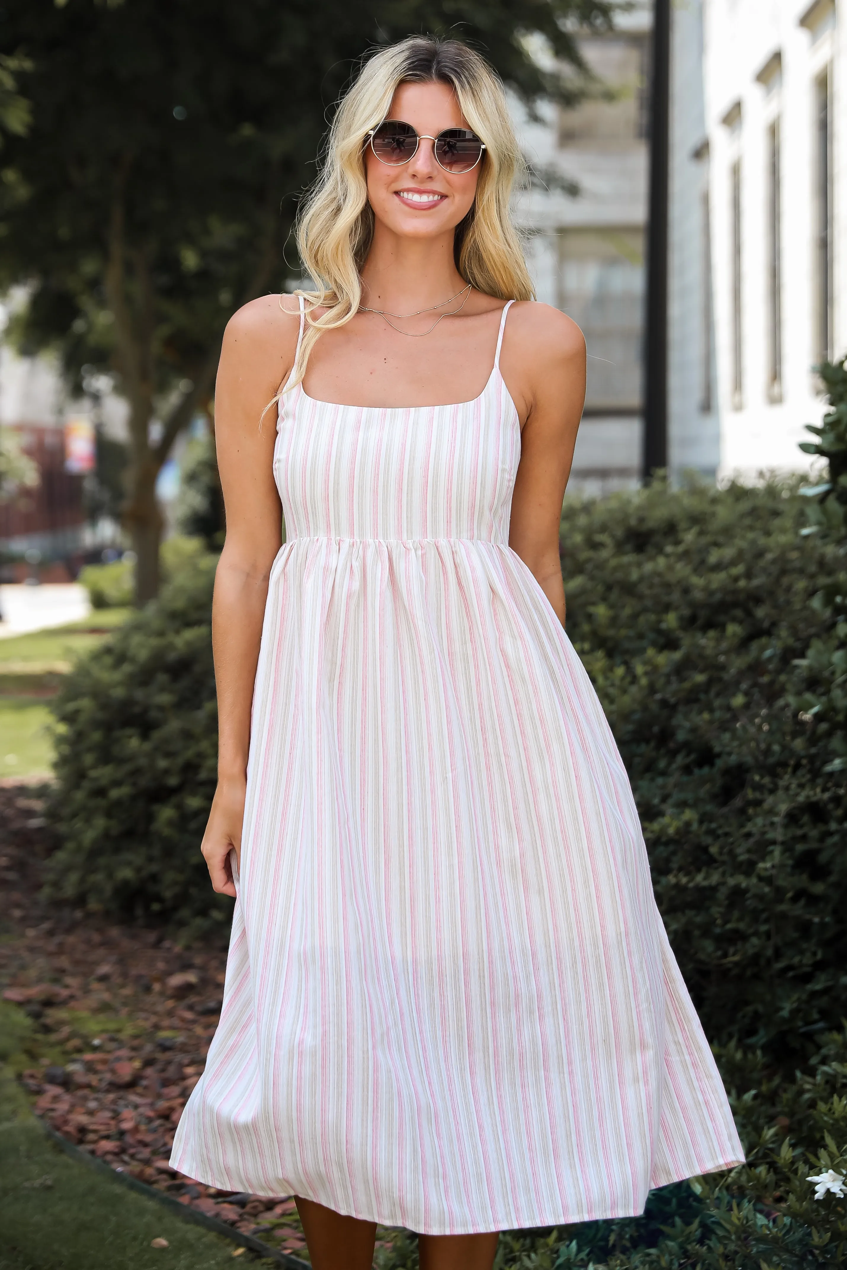 FINAL SALE - Charmed Energy Pink Striped Midi Dress